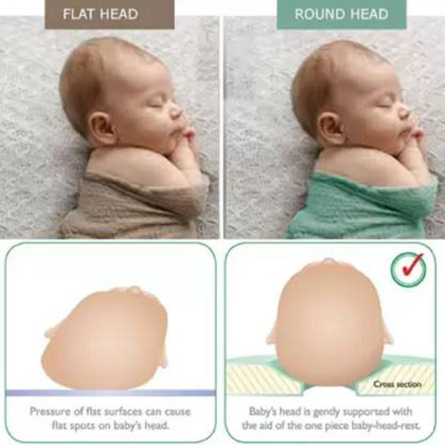 Image of Ducudu Mustard Seed Pillow for New Born Baby, Ideal for Round Head Shaping Pillow Anti-Roll Pillow,U-Shaped / Indented Pillow Mini, and Convertible crib designs