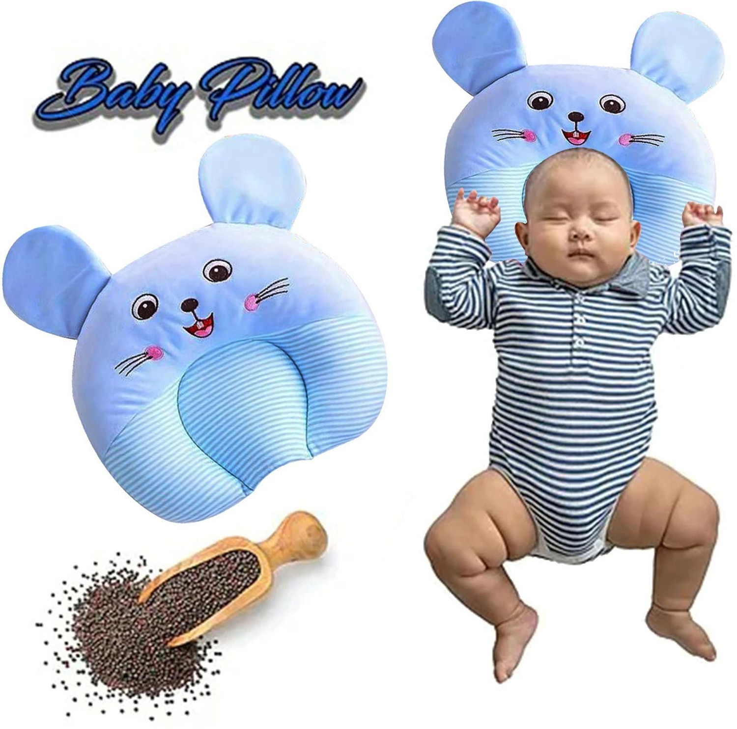 Image of Ducudu Mustard Seed Pillow for New Born Baby, Ideal for Round Head Shaping Pillow Anti-Roll Pillow,U-Shaped / Indented Pillow Mini, and Convertible crib designs