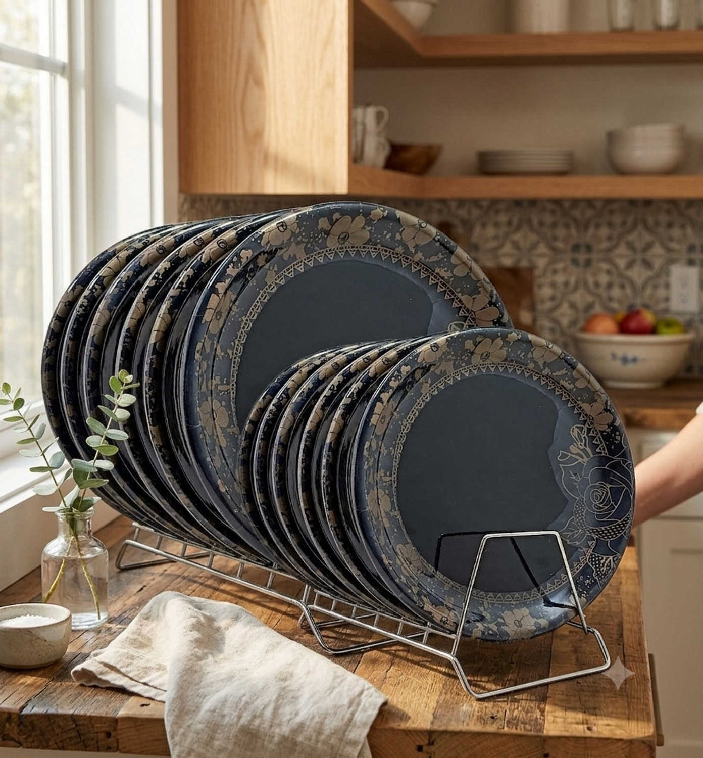 Image of Kitchrox Melamine Dinner & Quarter Plate Set of 12-Lightweight Plates for Indian Kitchen Dinner Plate