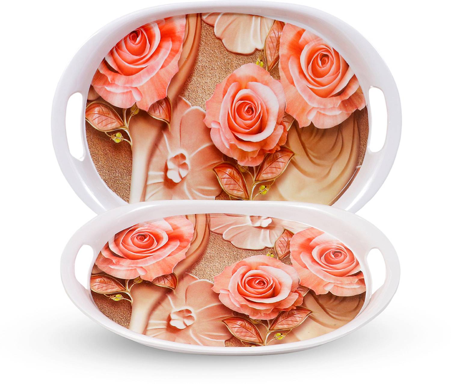 Ariya Rose Design Oval Tray Combo | Serving Trays for Snacks, Tea & Dining Tray