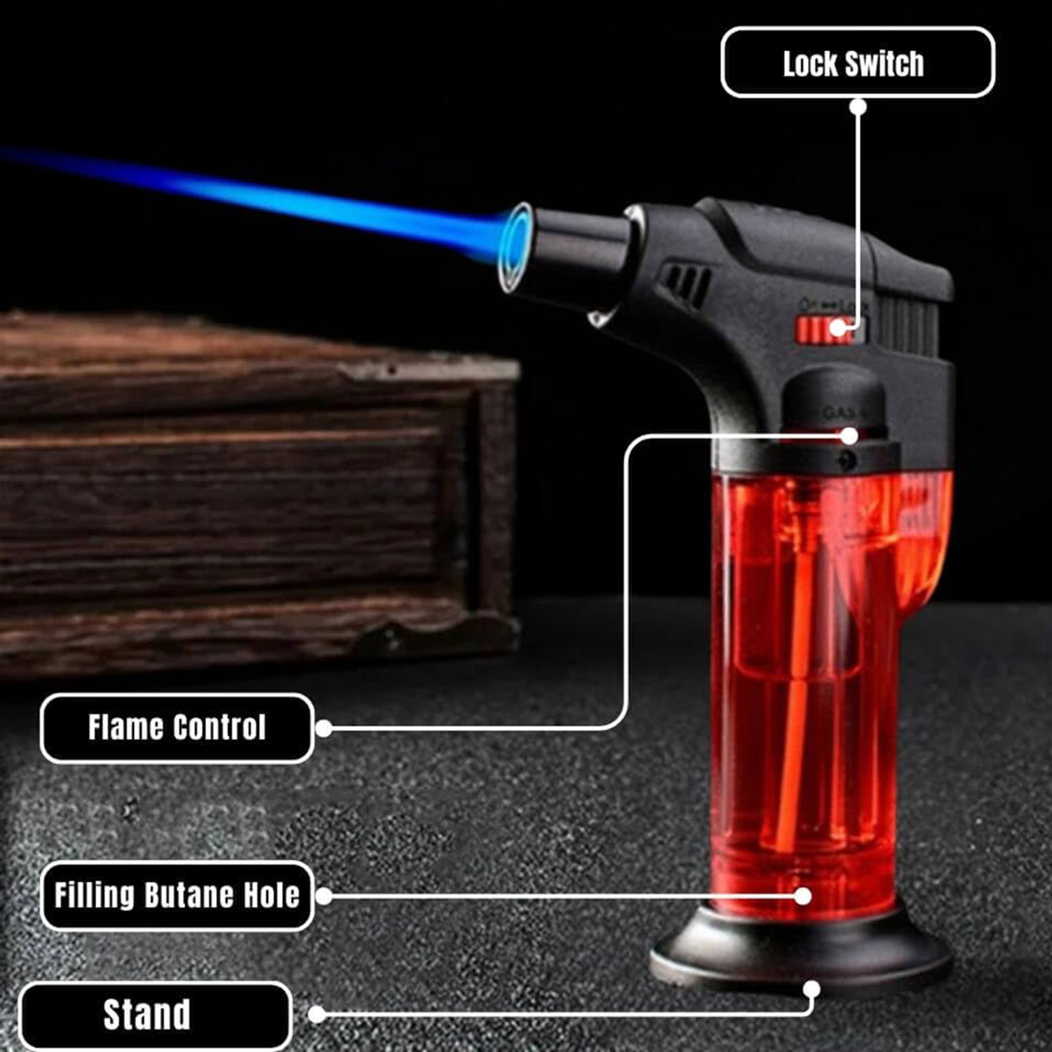 Image of VIOVI Red Jet Flame Lighter Blow Torch Refillable Culinary Kitchen Gas Lighter Plastic Gas Lighter