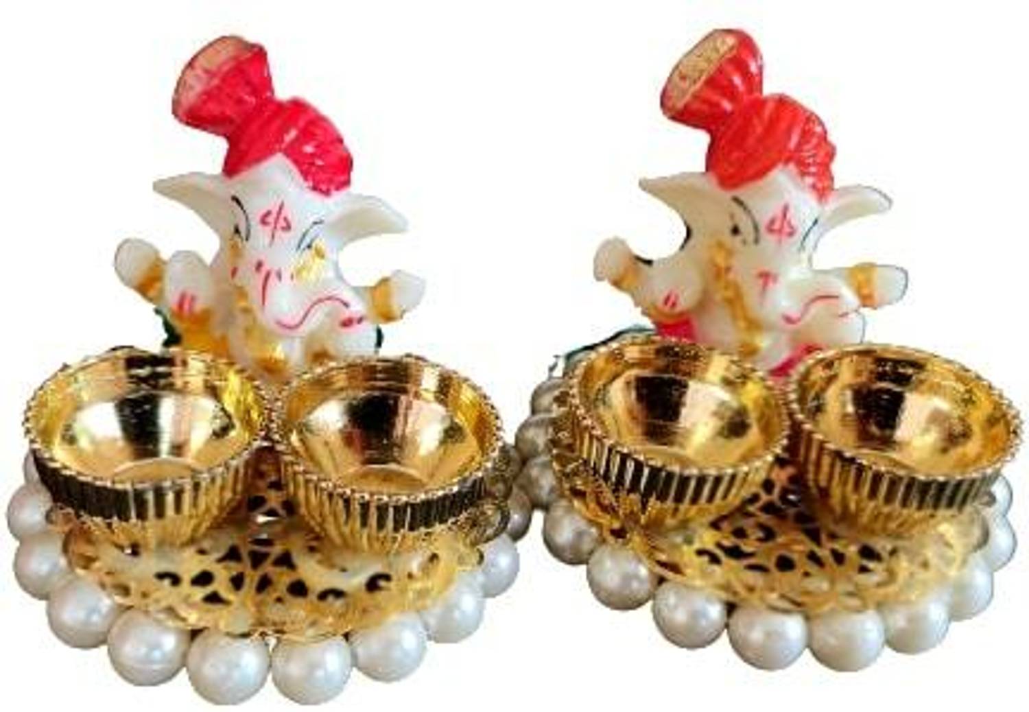 Aashirwad Creations Ganpati Haldi Kumkum Stand for Temple/Rakhi/Home/Return Gift Pooja Thali Set Gold Plated