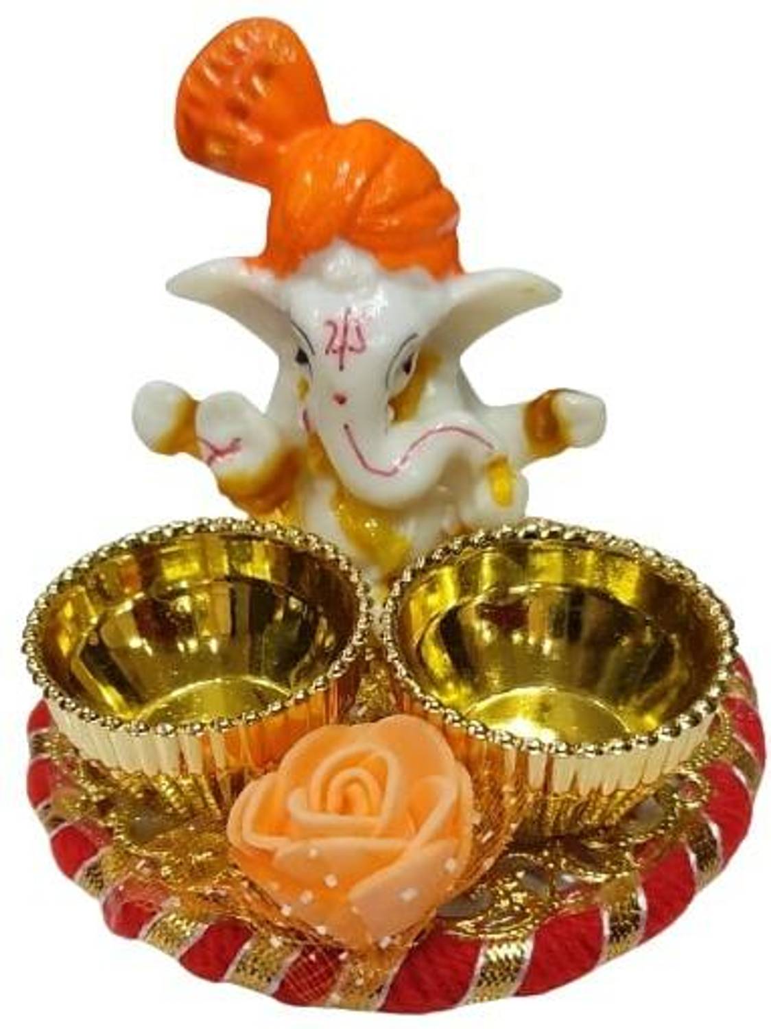 Aashirwad Creations Ganpati Haldi Kumkum Stand for Temple/Rakhi/Home/Return Gift Pooja Thali Set Gold Plated