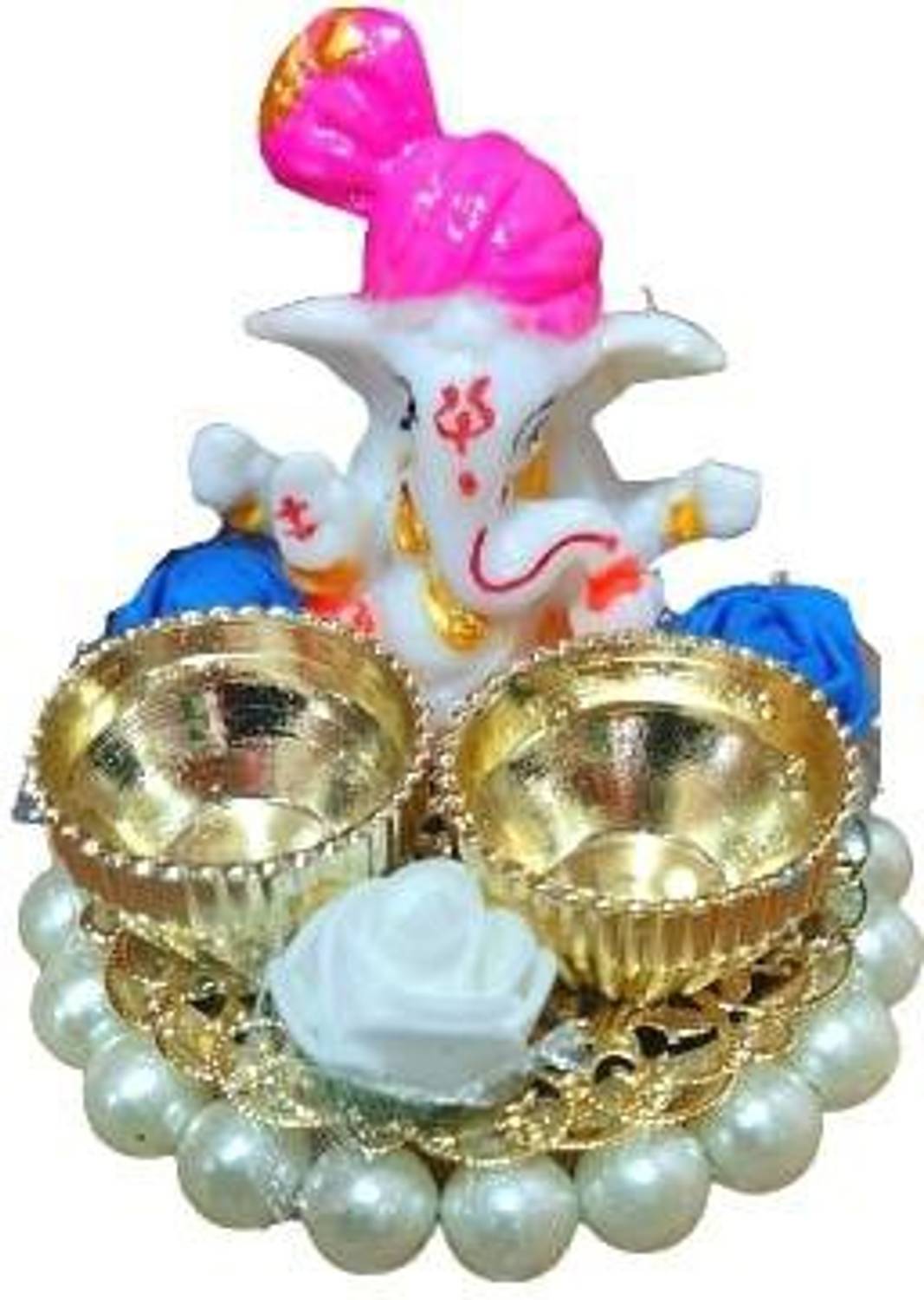 Aashirwad Creations puja thali with beautiful flower included 2 haldi kumkum holder (pack of 1) Gold Plated