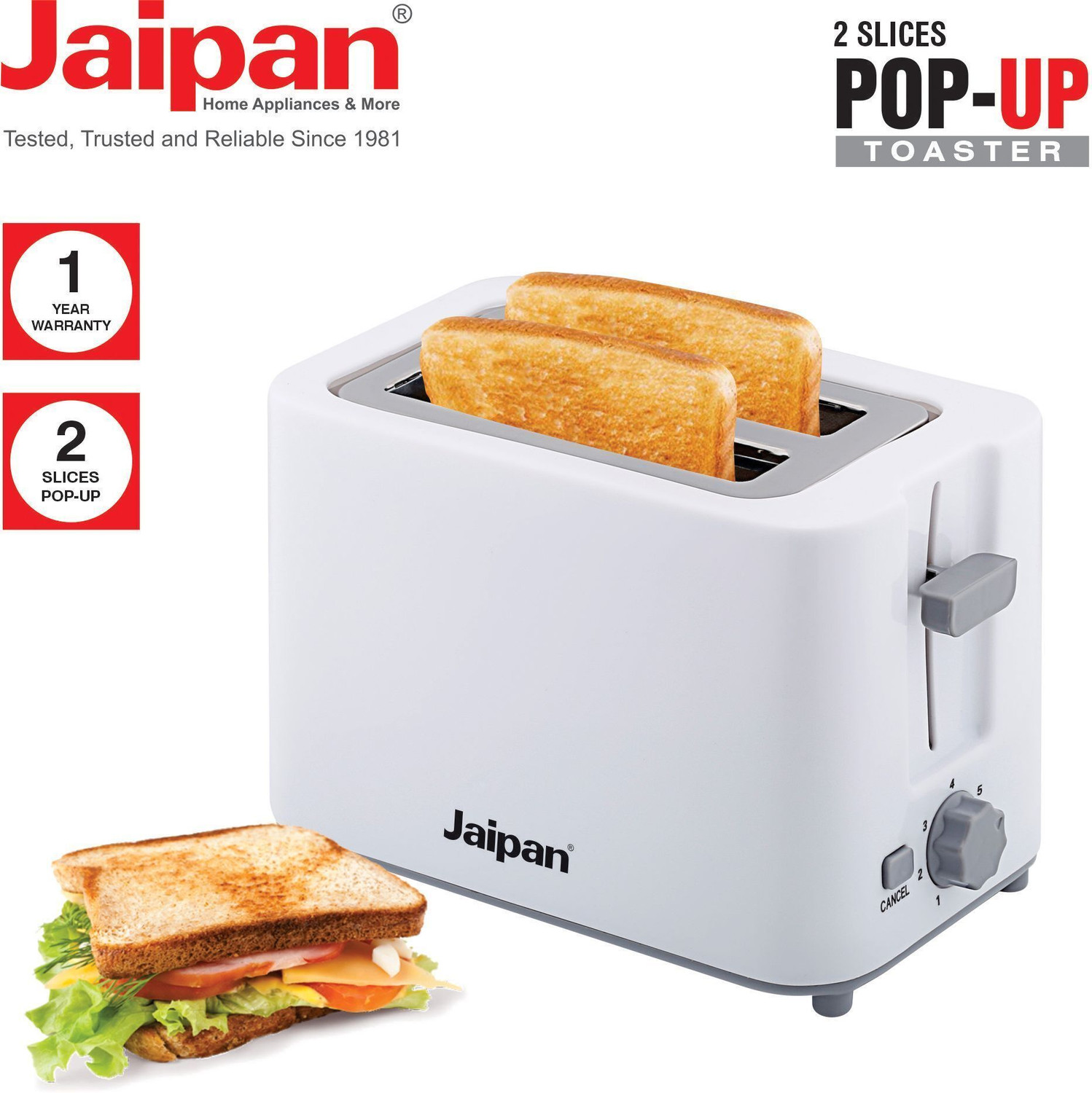 Image of Jaipan Pop-Up Electric Toaster 2 Slices 700 W Pop Up Toaster