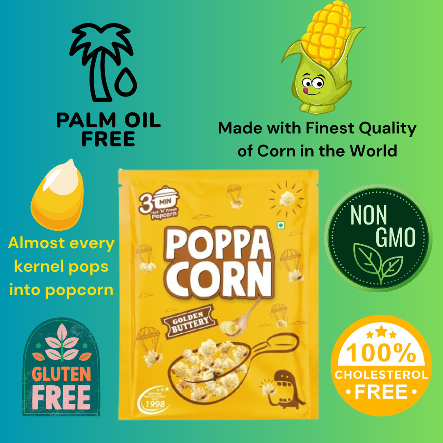 Image of poppacorn Instant Cooker Popcorn 35gX10 Pouches Imported Corn Kernels Golden Buttery Popcorn