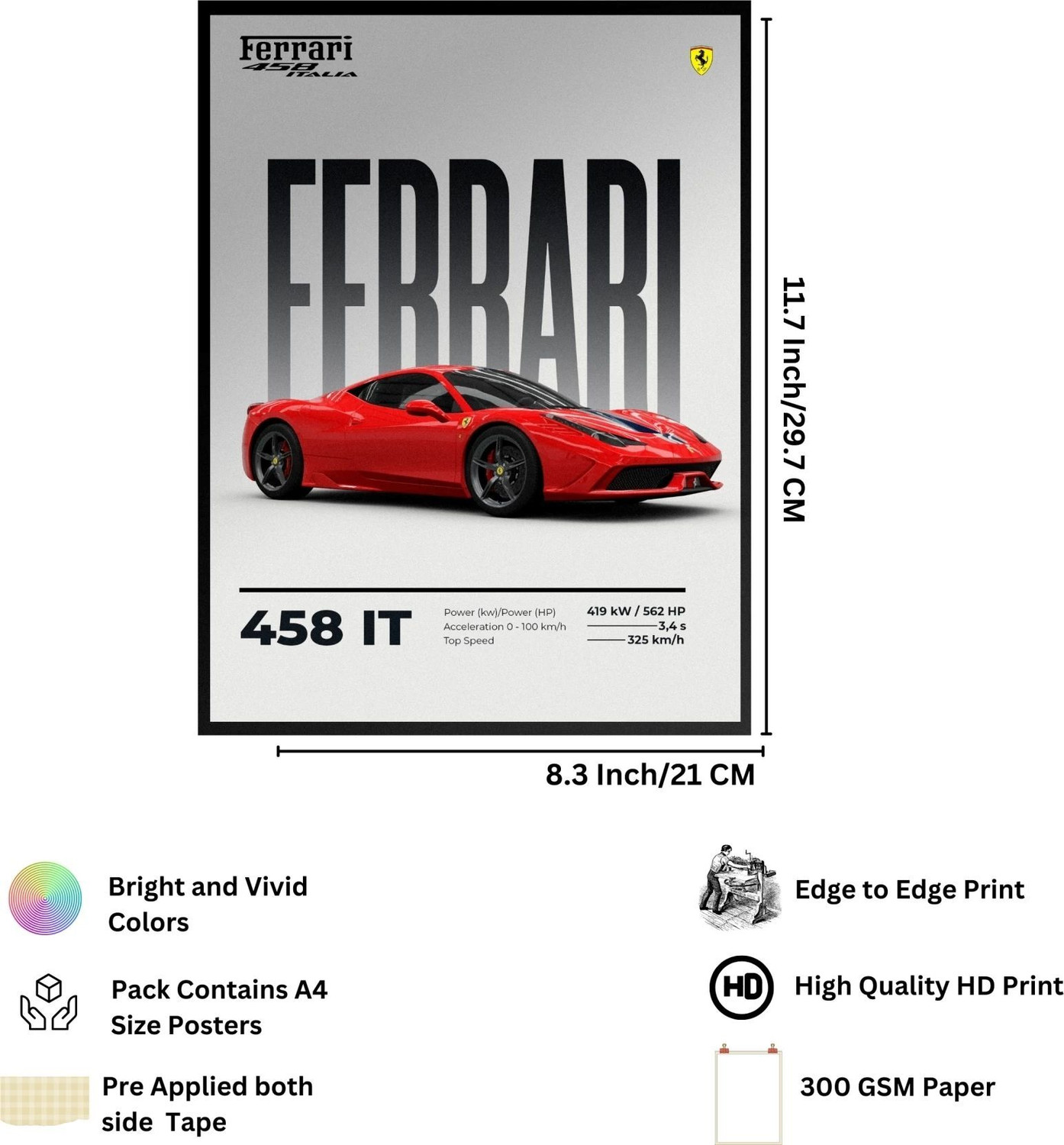Image of Car Posters Set of 8 A4 Size - Car posters for wall Boys room - Super car poster - Porsche poster, BMW poster - Car wallpaper - Gifting ideas for men boys - Cars gift - Car Wall Art - Car stickers for wall Photographic Paper (12 inch X 8 inch) Photographic Paper