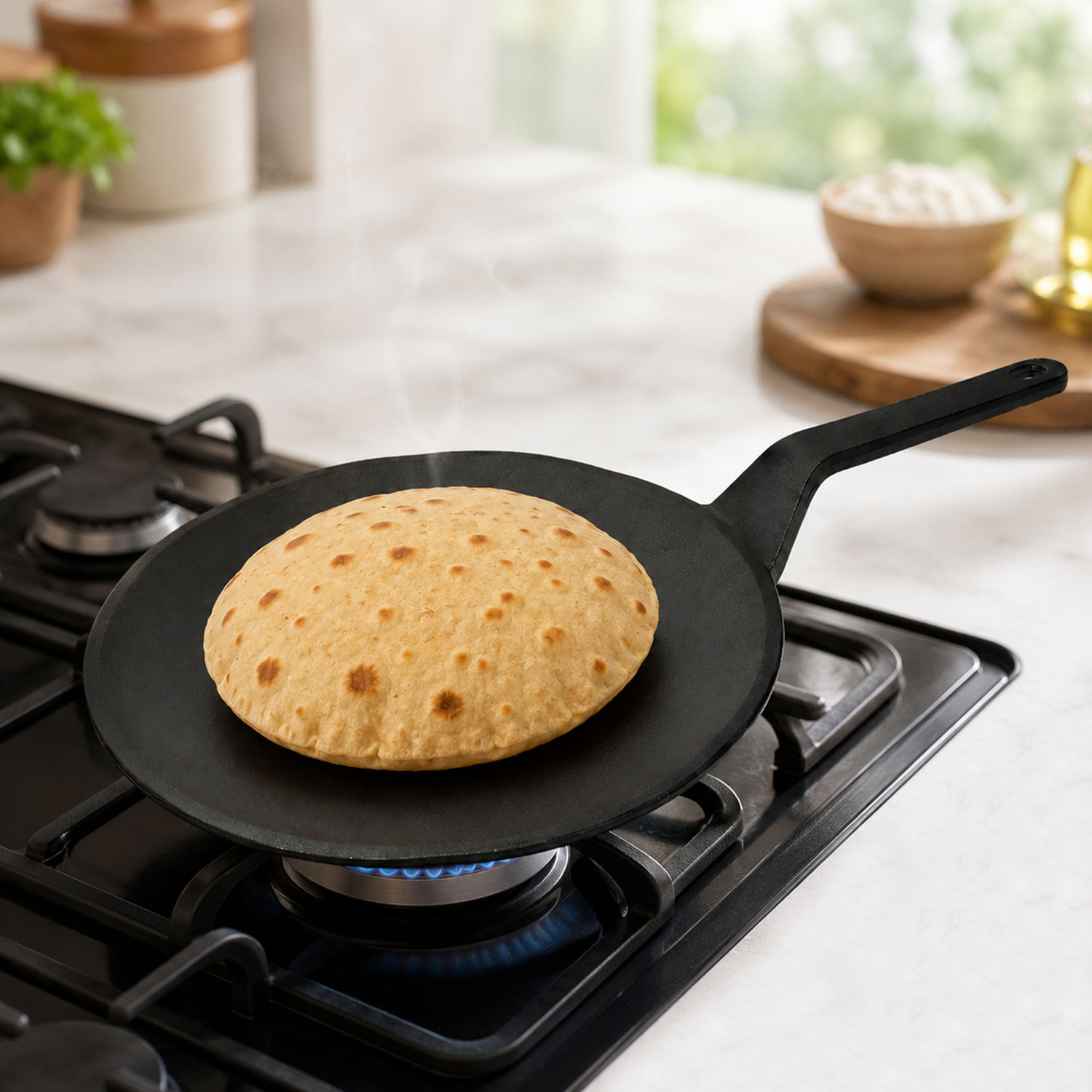 Image of JECO COOKWARE Cast Iron Roti Tawa, Pre-Seasoned Non-Stick Iron Roti /Dosa /ChillaTawa Tawa 22 cm diameter