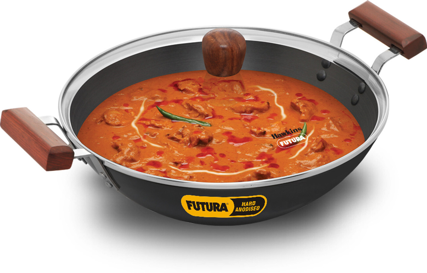 Image of Hawkins Deep-Fry Pan, with Glass Lid (IAD375G) Kadhai 30.4 cm diameter with Lid 3.75 L capacity