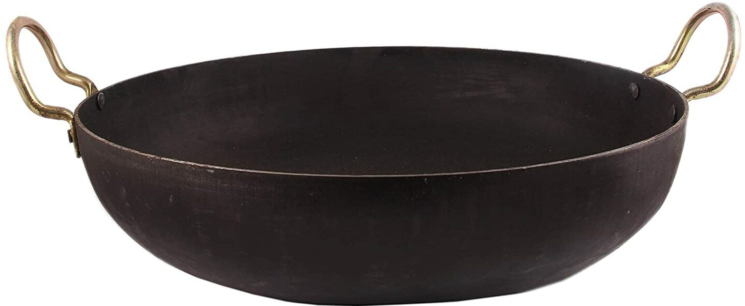 Image of Gaurangi Iron Deep Kadai Frying Pan Cooking Fry Pan Heavy Base Iron KadhaI for kitchen Kadhai 33.5 cm diameter 5 L capacity