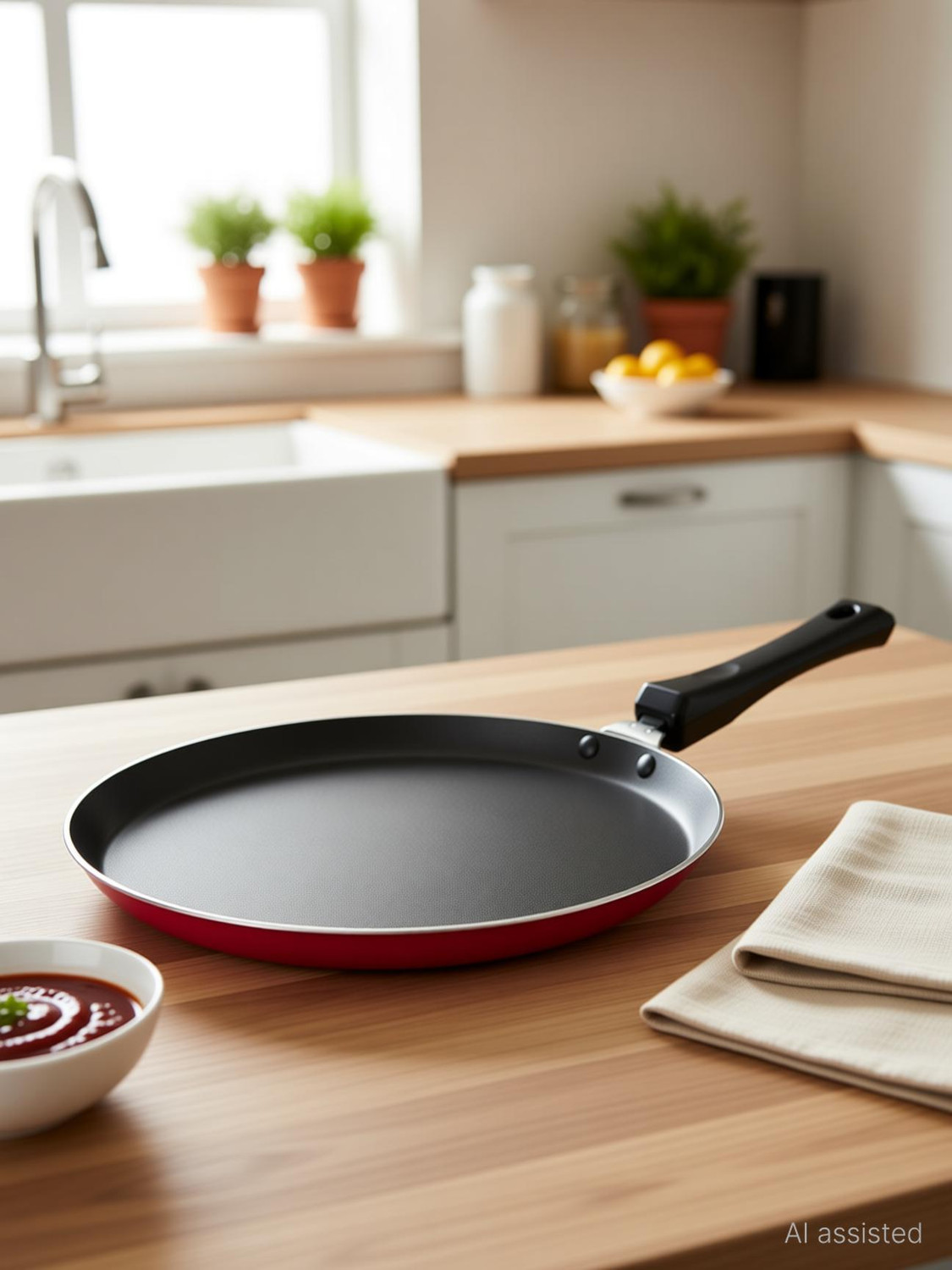 Image of Sahas Non Induction Base 28 cm Nonstick Dosa Tawa Tawa 28 cm diameter