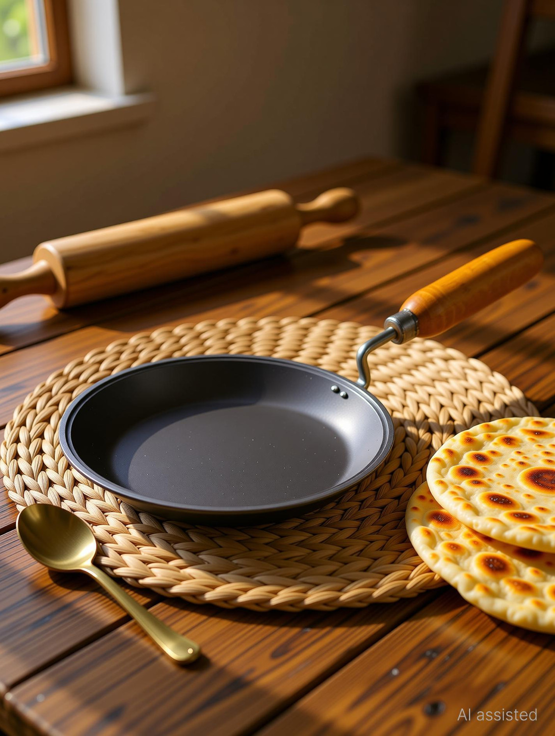 Image of Anil Bartan Wale Pure Iron Tawa with Wooden Handle | Non-Toxic, No Chemical Layers| Lite, 1KG Tawa 24 cm diameter