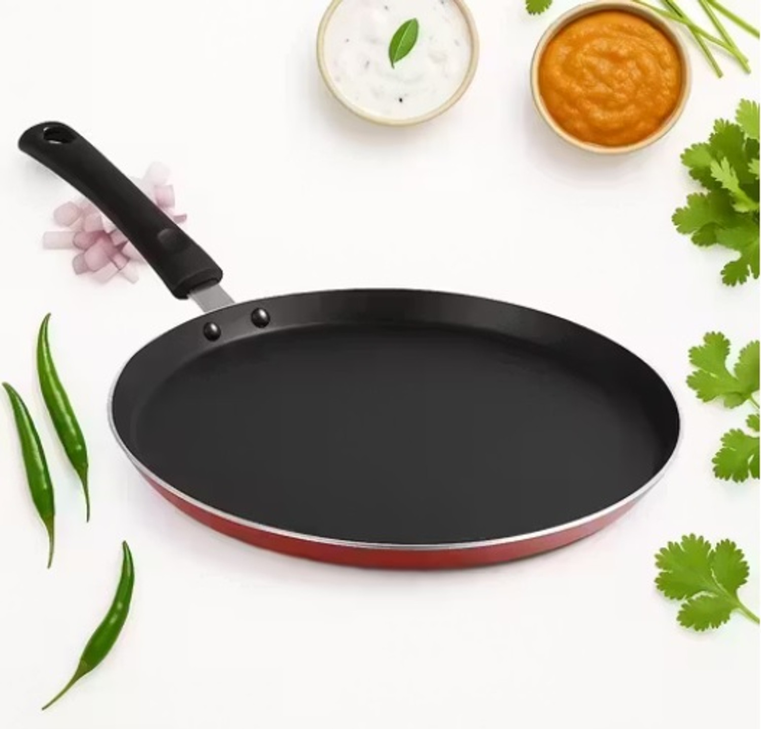 Image of Jurion Non-Stick Dosa Tawa |Flat Roti & Chapati Tawa with Heat-Resistant Handle Tawa 24 cm diameter