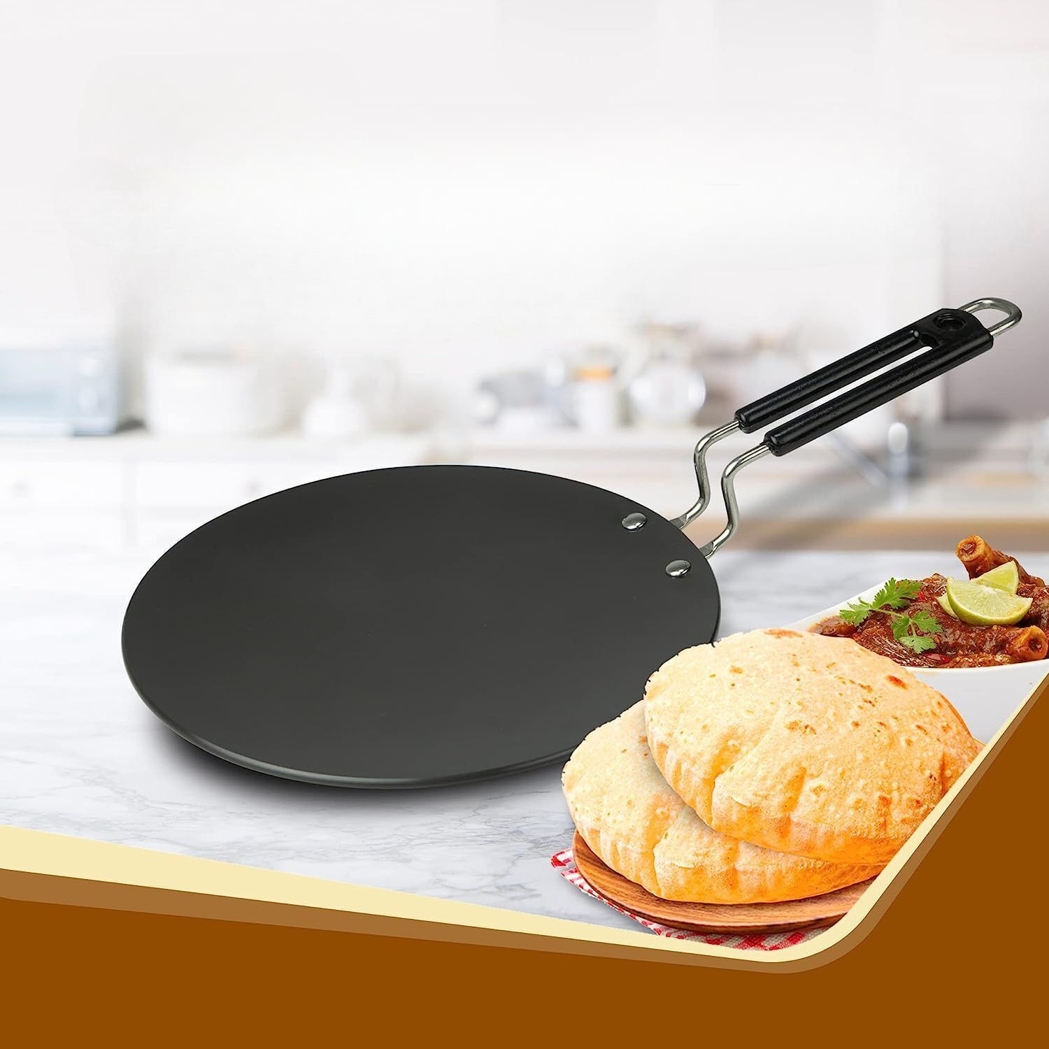 Image of MY STORE Pre-Seasoned Iron Flat Tawa 10 Inch for Roti, Paratha, Chapati Gas Stove Cooking Tawa 27 cm diameter