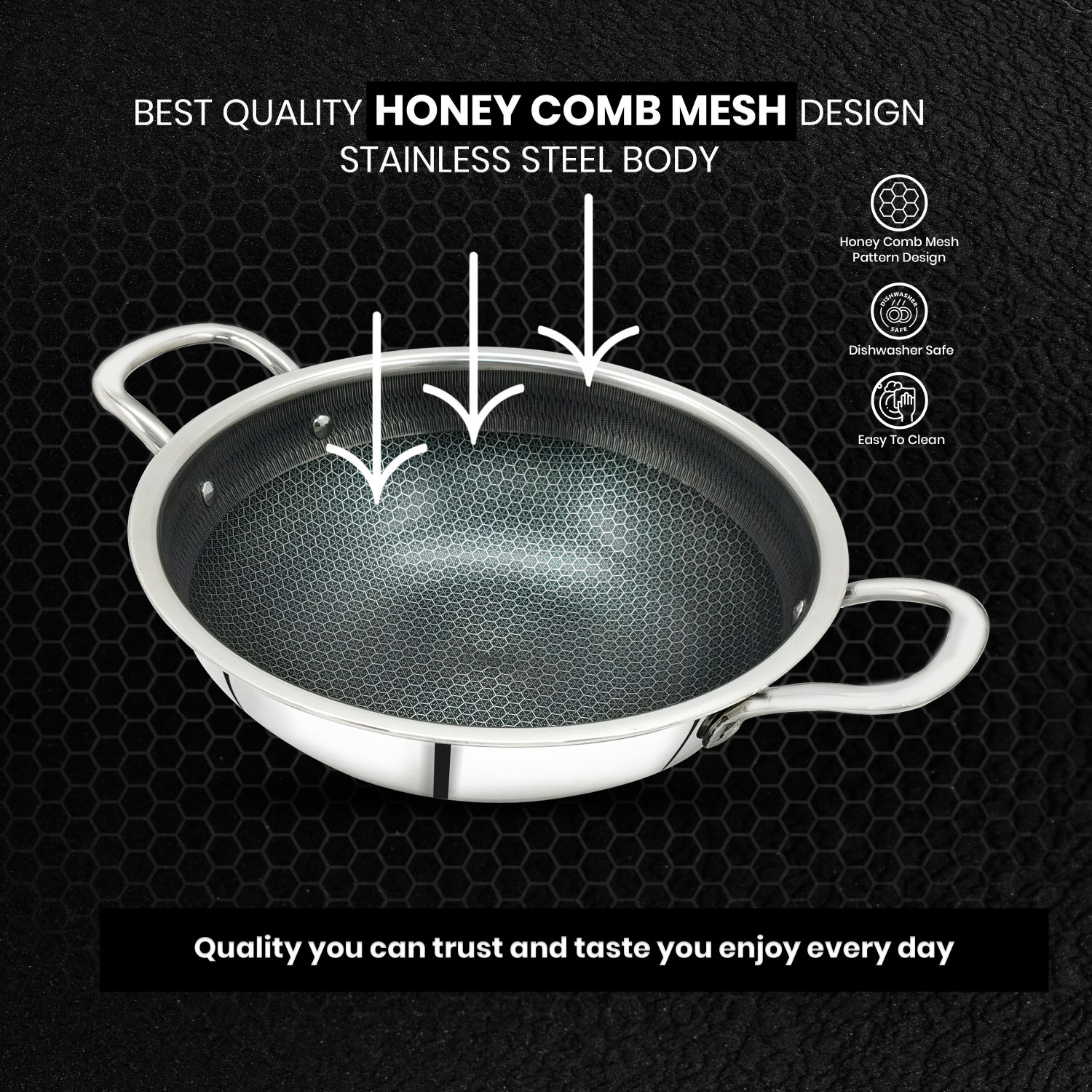Image of Sigri-wala Honey comb With SS Lid- Kadhai 24 cm diameter with Lid Kadhai 24 cm diameter with Lid 2.7 L capacity