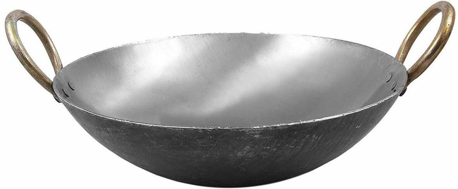 Image of KITCHEN SHOPEE iron cookware set 2 pes Iron Kadhai for Cooking deep fry Kadhai 20.32 cm, 22.86 cm diameter 3.5 L capacity