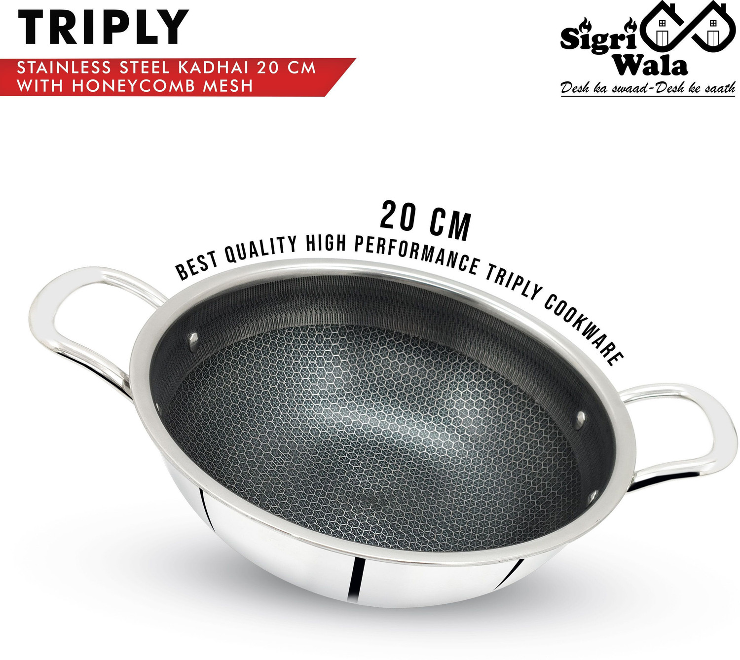 Image of Sigri-wala Cook Healthy Honeycomb Mesh Kadhai 20 cm diameter 1.8 L capacity