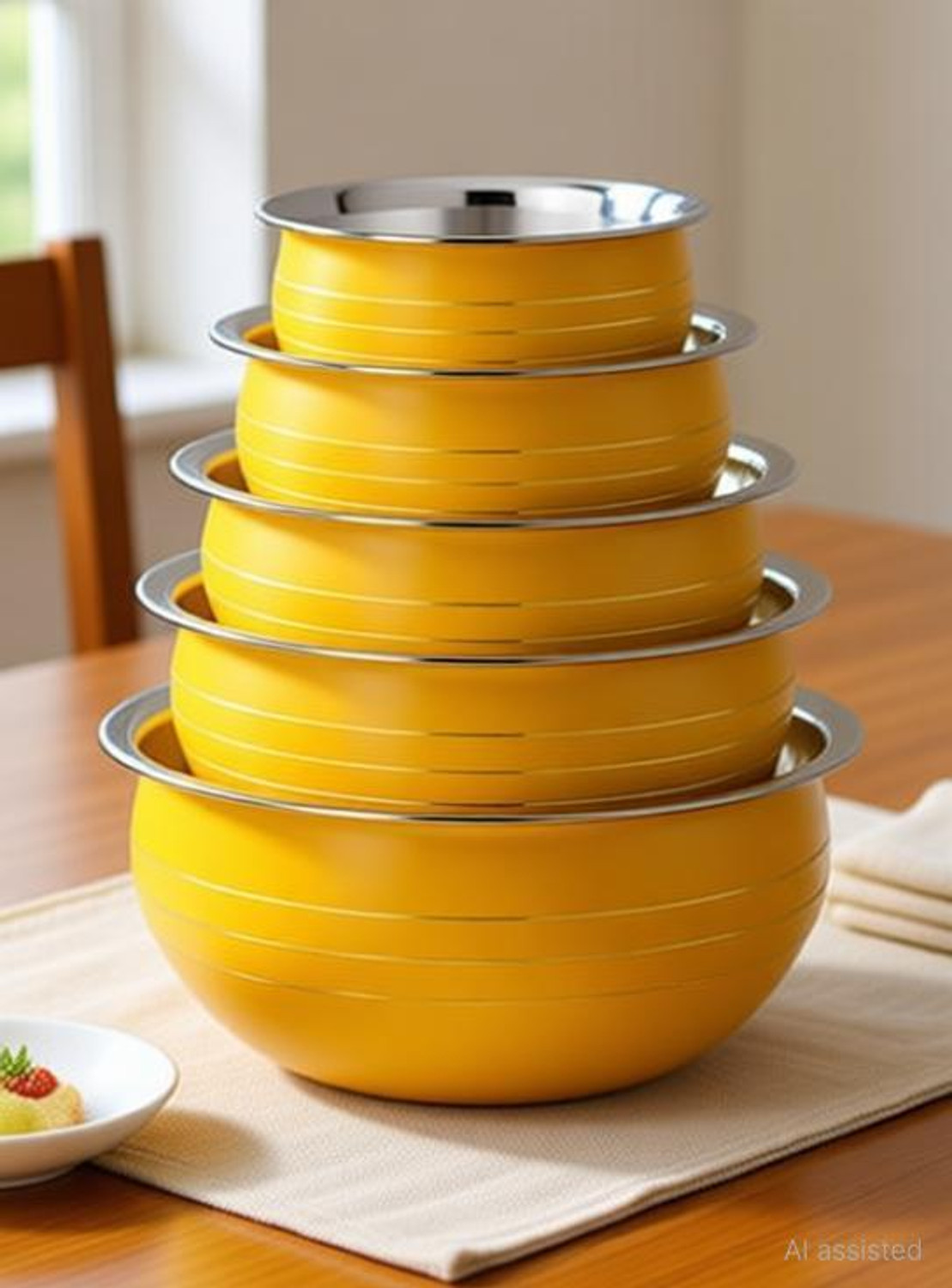Image of Nirvika Stainless Steel Serving Bowl Stainless Steel Colour Handi /Cookware Set /Serving Bowl 5 Piece Yellow Pot Pan