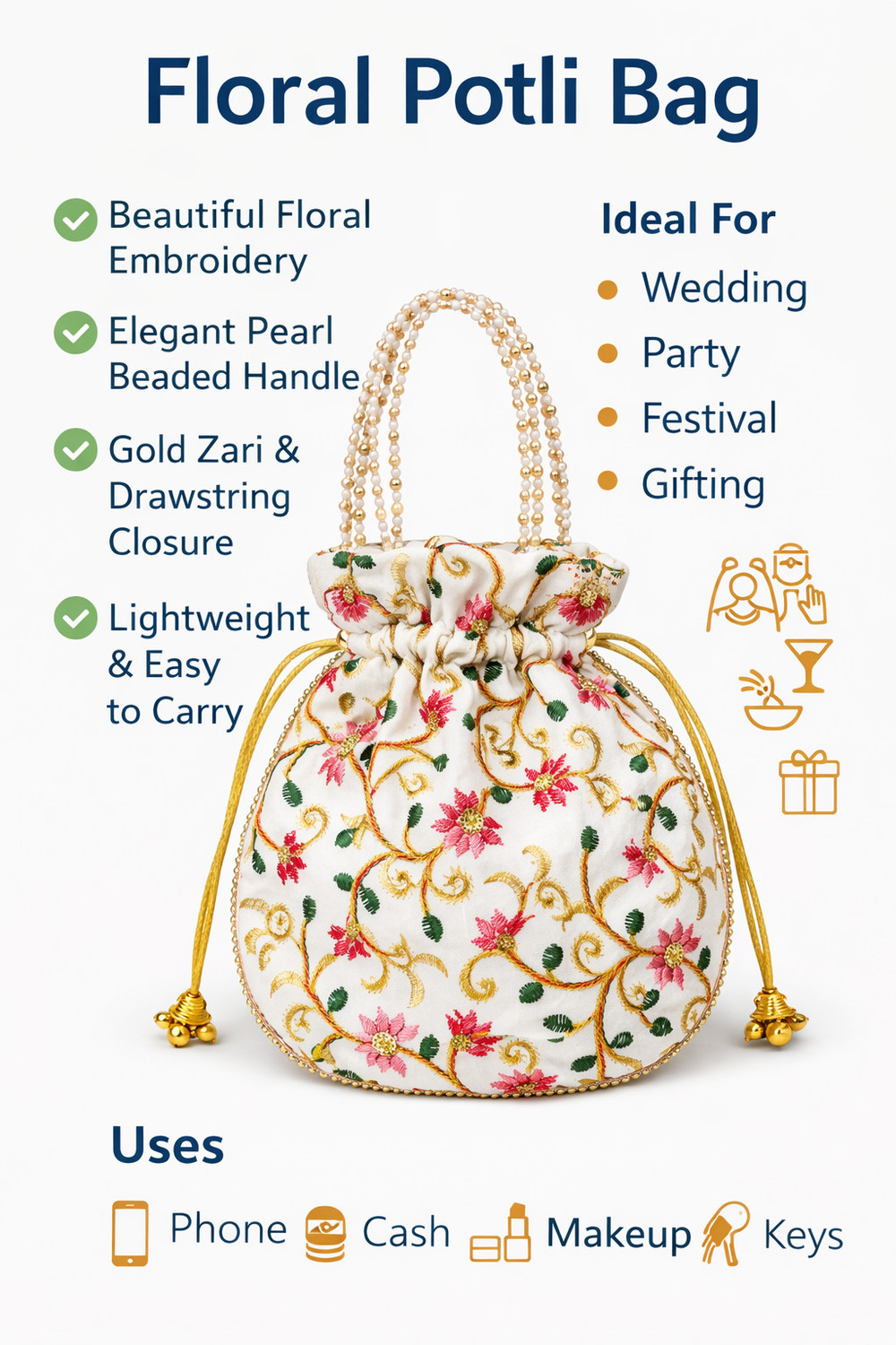 Image of Art n jewels Women White Potli