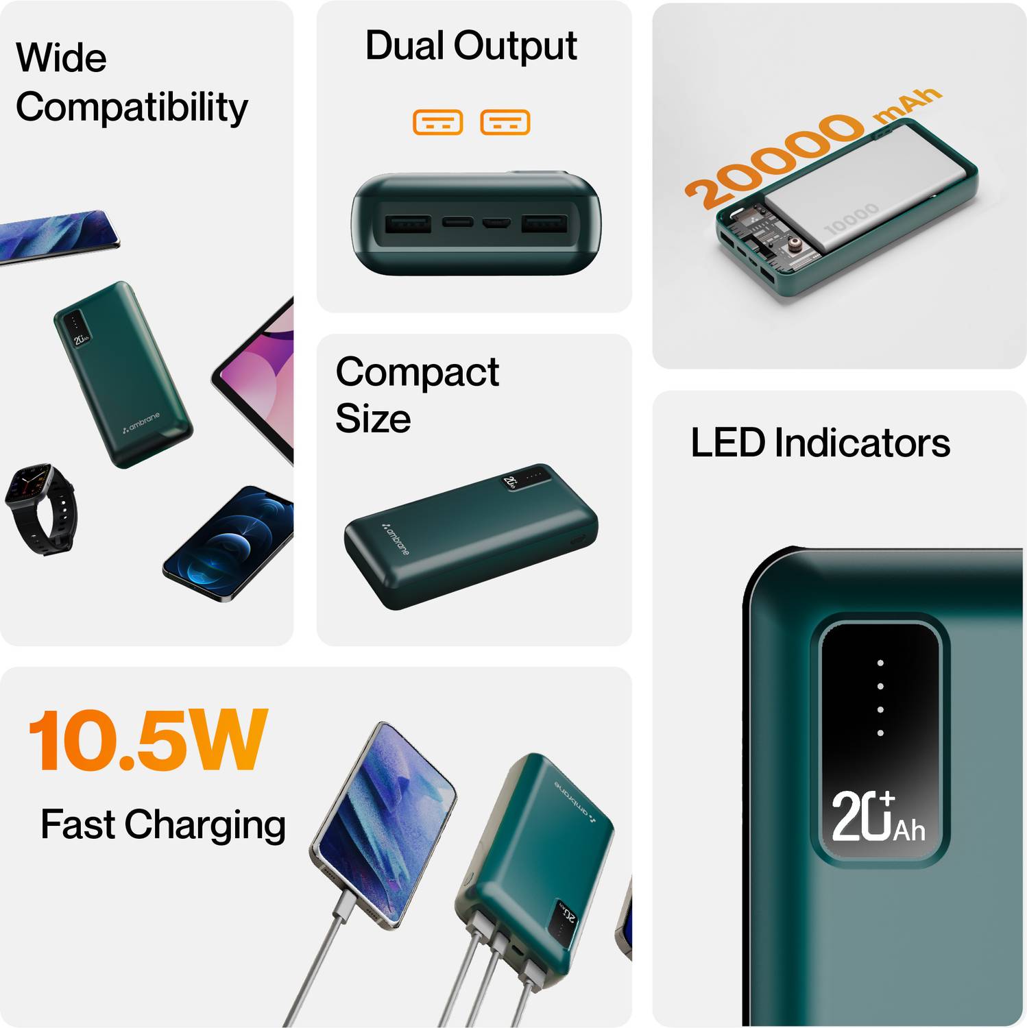 Ambrane 20000 mAh 10.5W Green Power Bank - Image 2