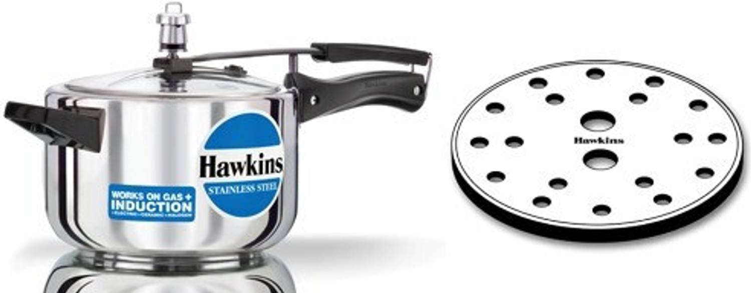 Hawkins Stainless Steel Cooker With Stainless Steel Grid (17cms) Combo 4 L Inner Lid Induction Bottom Pressure Cooker