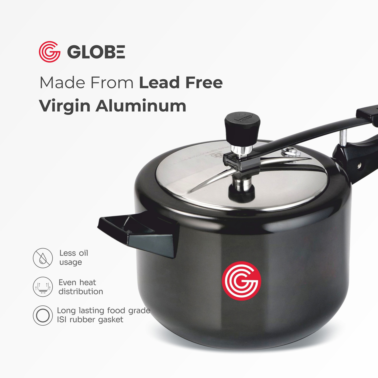 Image of globe Brio Induction Base with Stainless Steel Inner Lid 2 litre|6 Years Warranty 2 L Inner Lid Induction Bottom Pressure Cooker