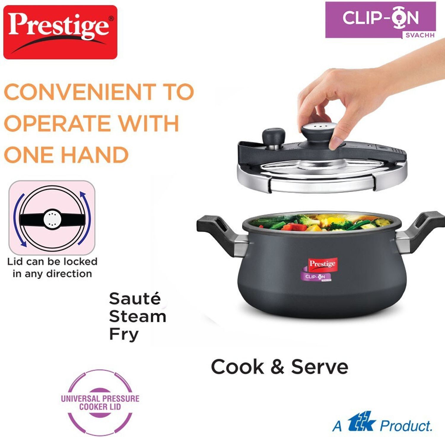 Image of Prestige Svachh Clip on Handi 5 L Outer Lid Induction Bottom Pressure Cooker