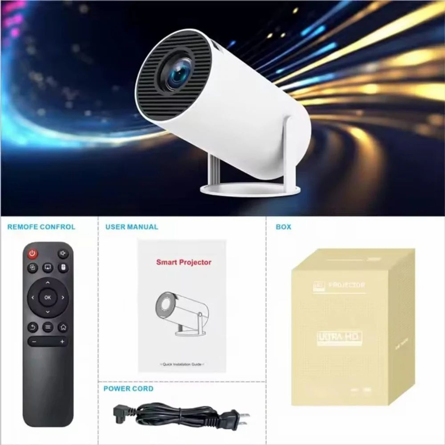 Image of 4uonly Portable Mini Projector, 4K 1080P Full HD Projector FVG8 (2200 lm / Remote Controller) Portable Projector