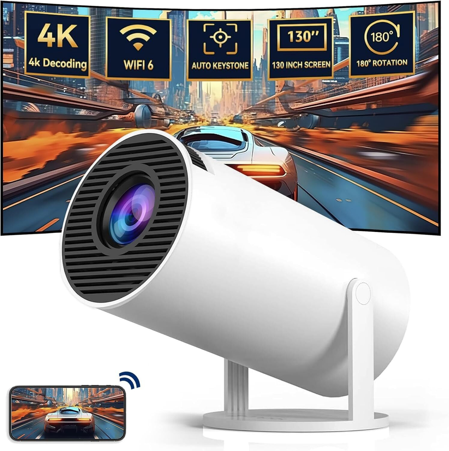 Image of Czech KNE Portable Mini Projector, 4K 1080P Full HD Projector GG7 (2200 lm / Remote Controller) Portable Projector