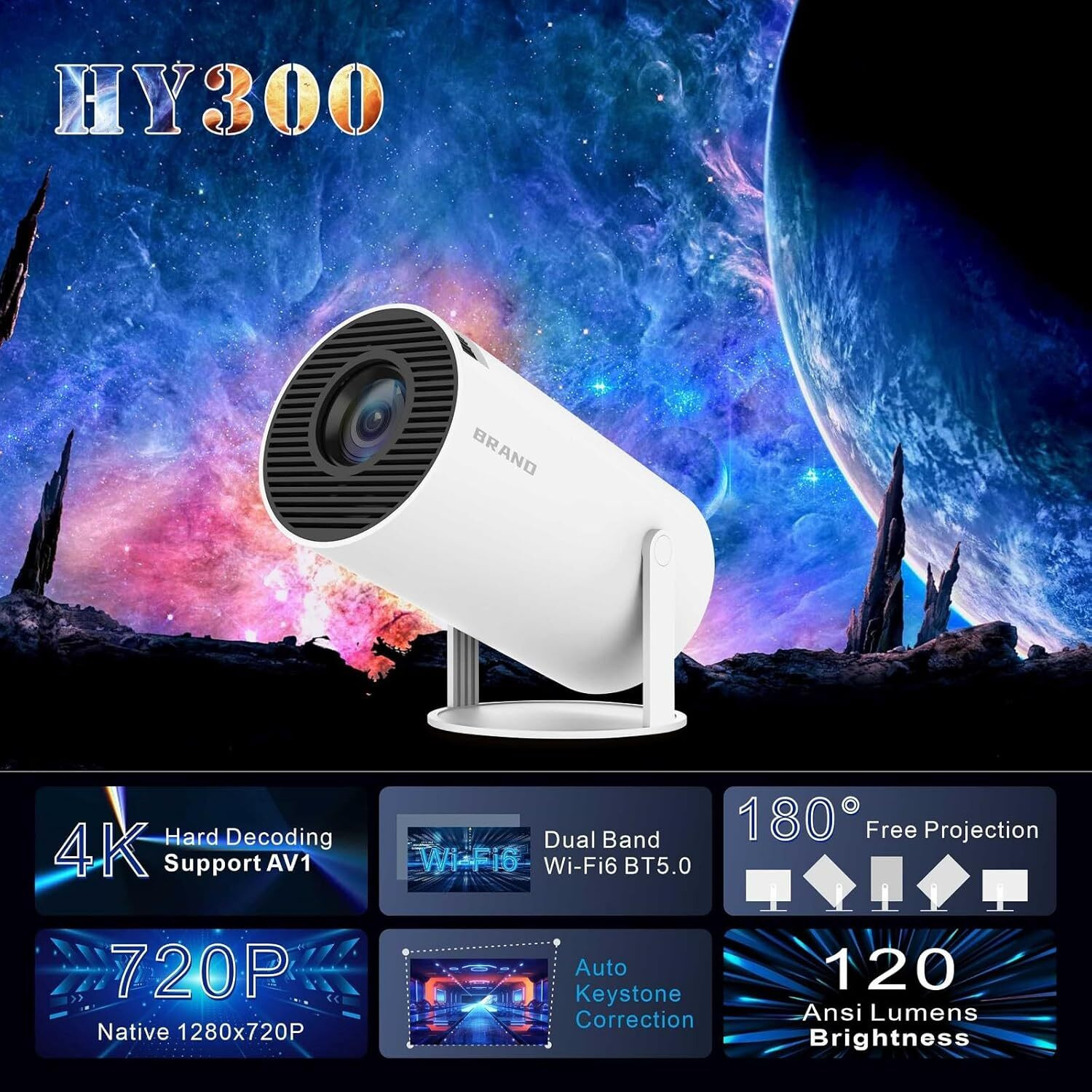 Image of 4uonly Portable Mini Projector, 4K 1080P Full HD Projector FVG14 (2200 lm / Remote Controller) Portable Projector