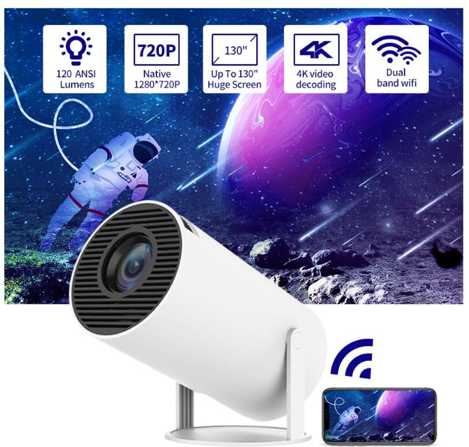 Image of IMMUTABLE Mini Projector, 4K 1080P Full HD Projector NBH30 (2200 lm / Remote Controller) Portable Projector