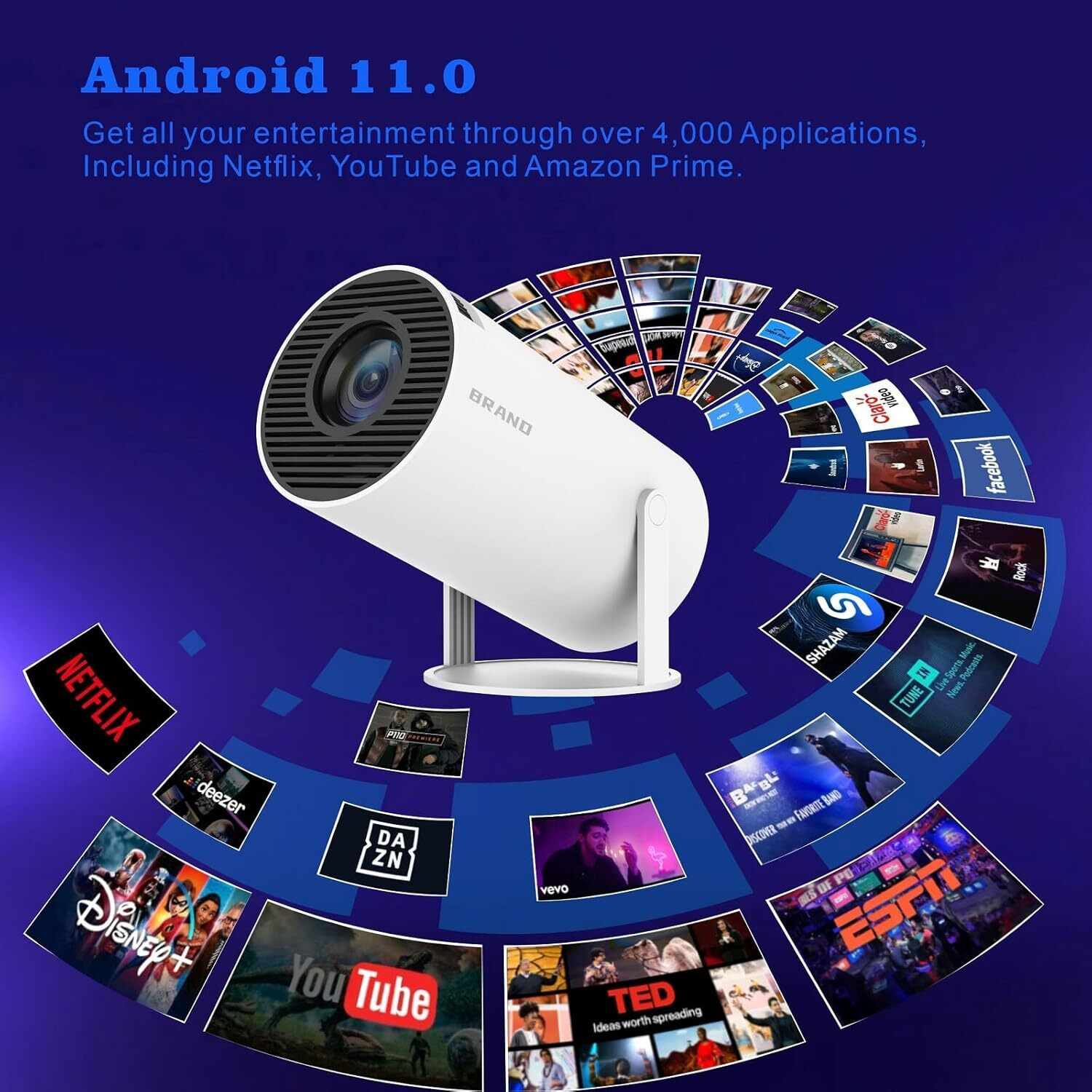 Image of 4uonly Portable Mini Projector, 4K 1080P Full HD Projector FVG16 (2200 lm / Remote Controller) Portable Projector