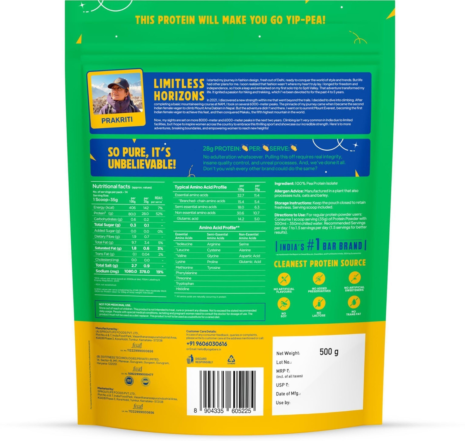 Image of Yogabar Plant Protein Unflavoured | 28g per scoop | Clean protein Plant-Based Protein