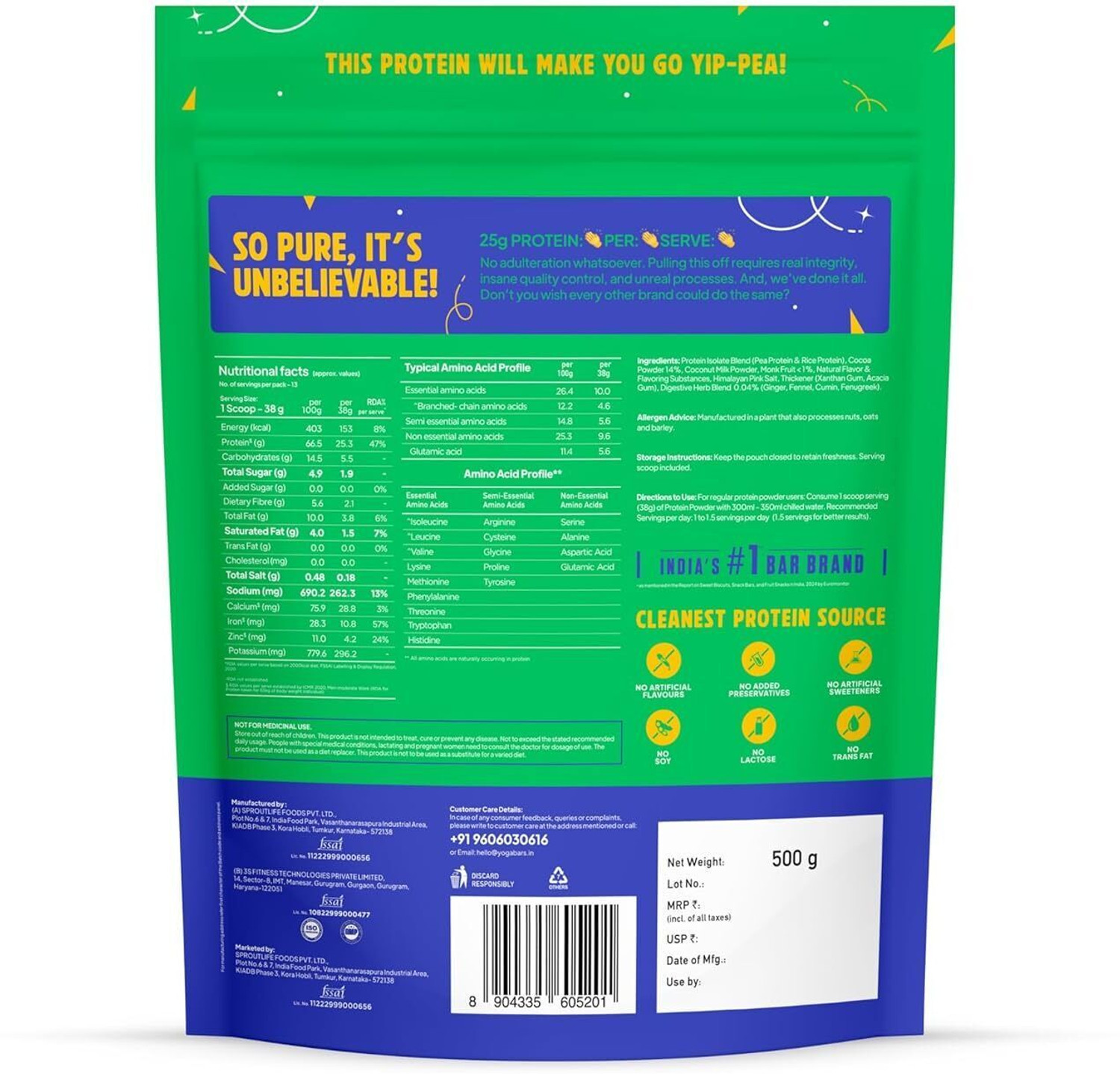 Image of Yogabar Chocolate Plant Protein | 25g Protein per Serve | Clean Ingredients Plant-Based Protein