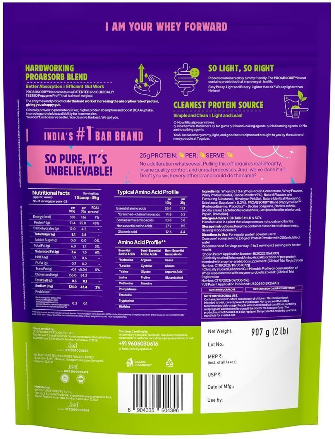 Image of Yogabar Pro Clean Chocolate 0 Calorie Sweetener | Creatine 100g Unflavoured Monohydrate Whey Protein