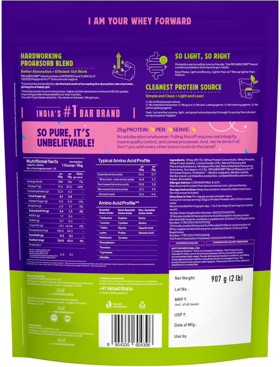 Image of Yogabar Whey Protein Isolate + Concentrate|Chocolate 907g|25g Protein /Scoop Whey Protein