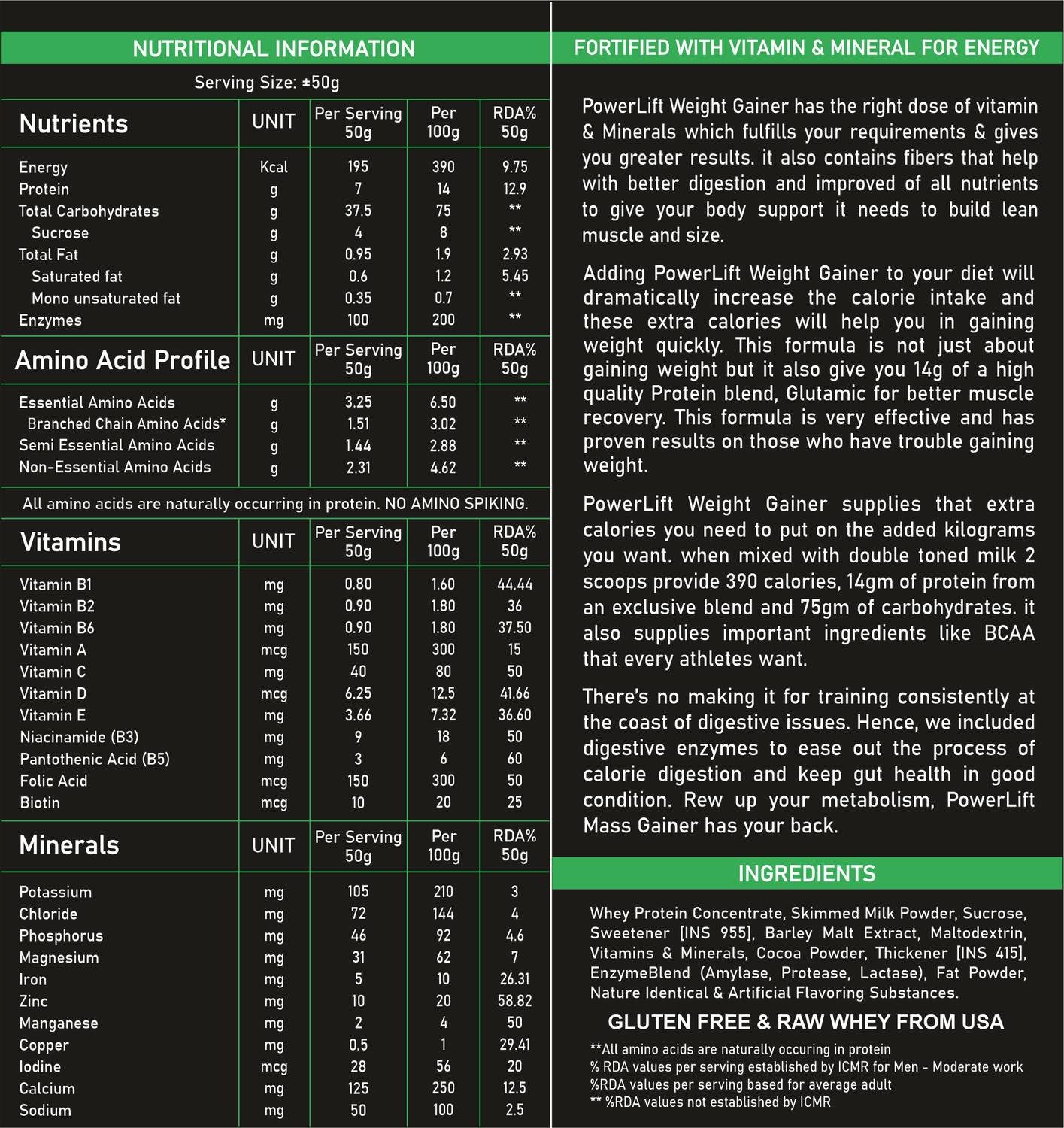 POWERLIFT Weight Gainer 500g - Image 2