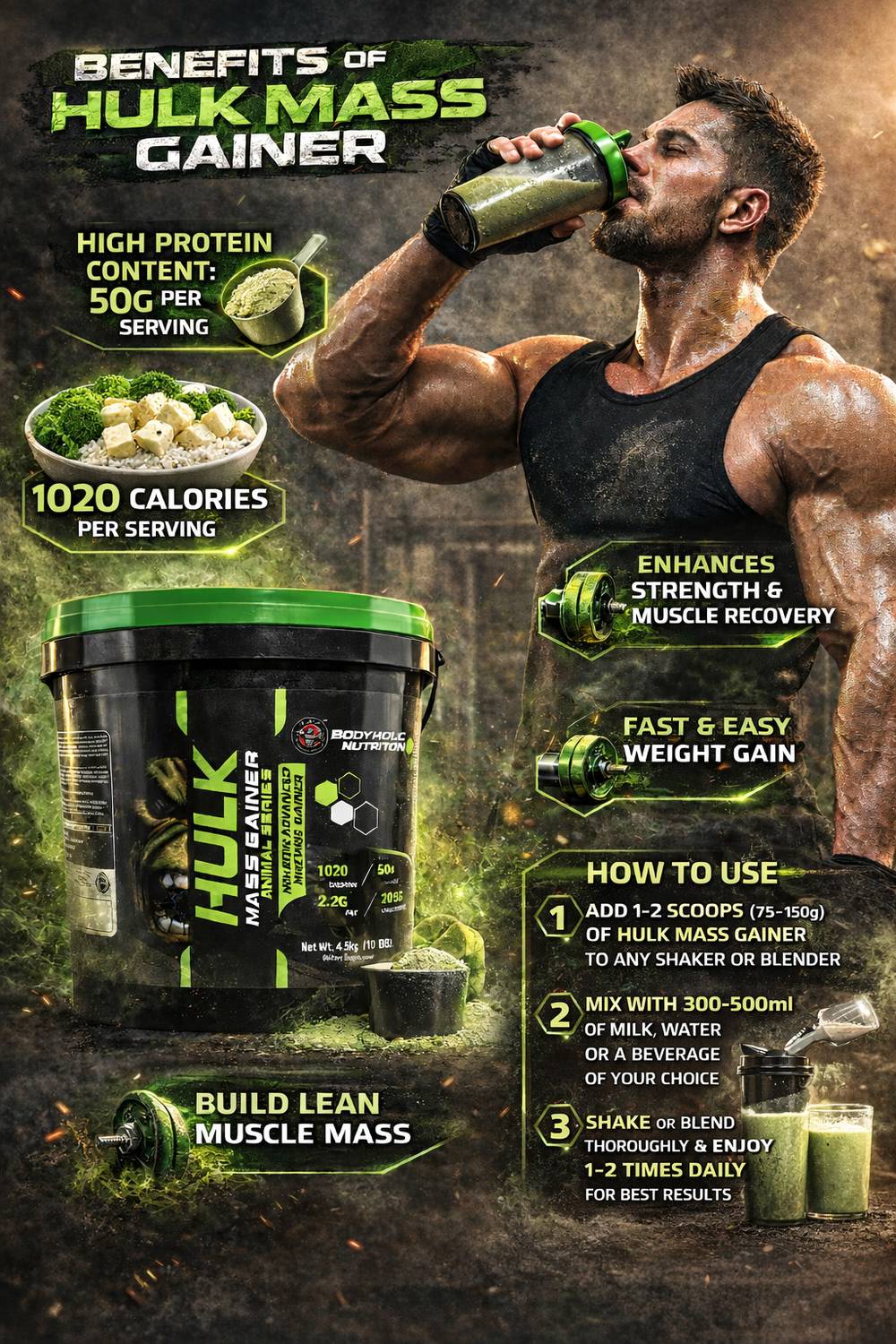 BN BAGRI NUTRITION HULK MASS GAINER 2.72 kg - Image 4