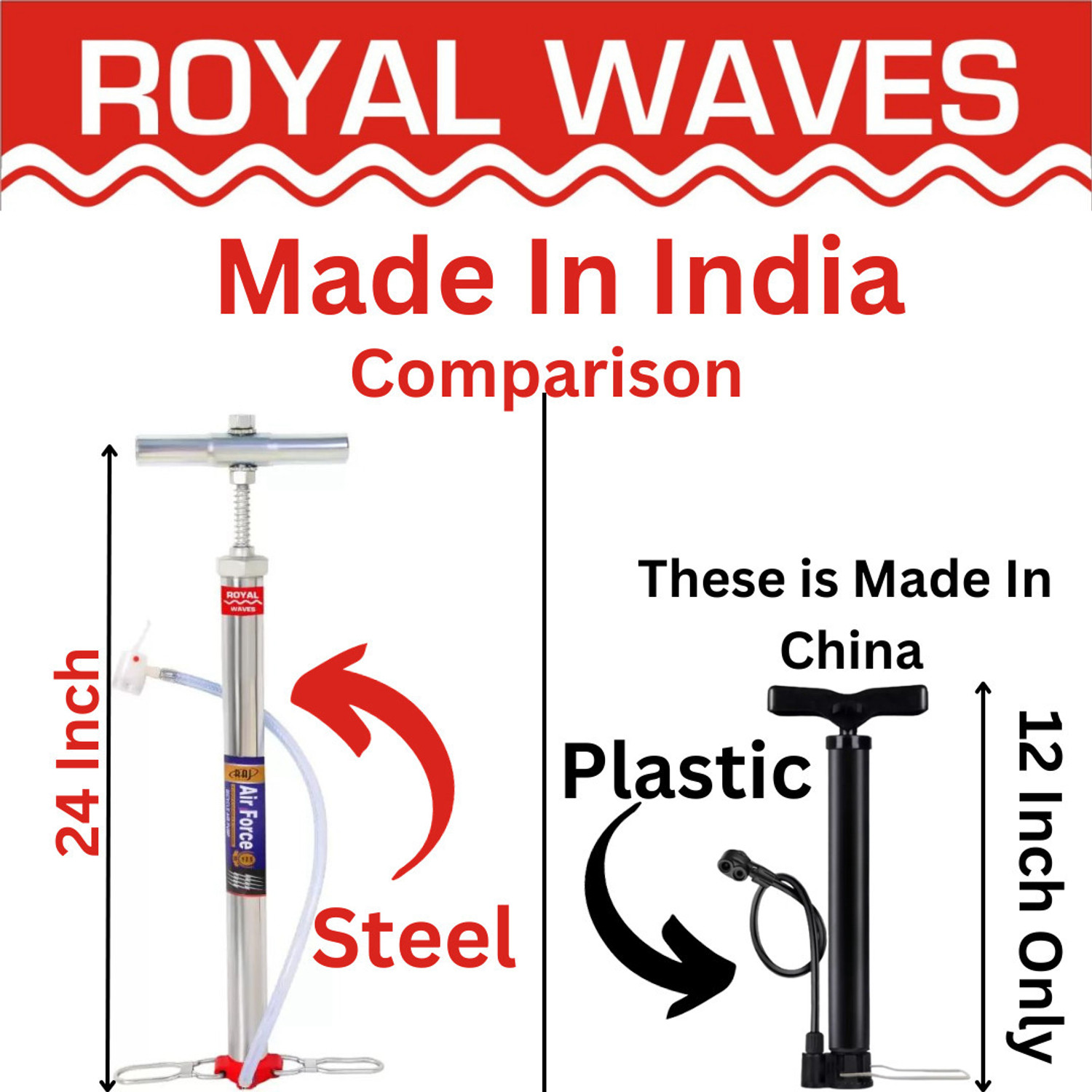 Image of Royal waves 280 psi Tyre Air Pump for Car & Bike