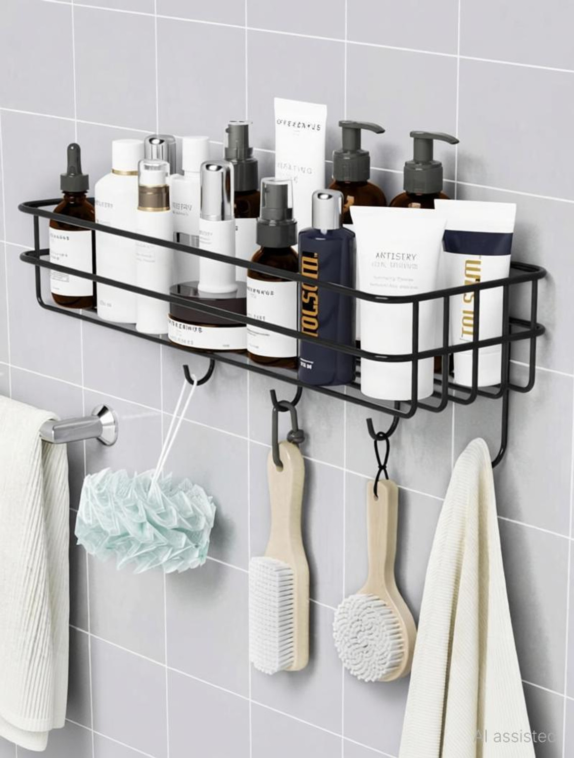 Image of KYASO 2-Tier Wall Mounted Bathroom & Kitchen Storage Rack (Adhesive Mount) Stainless Steel Wall Shelf