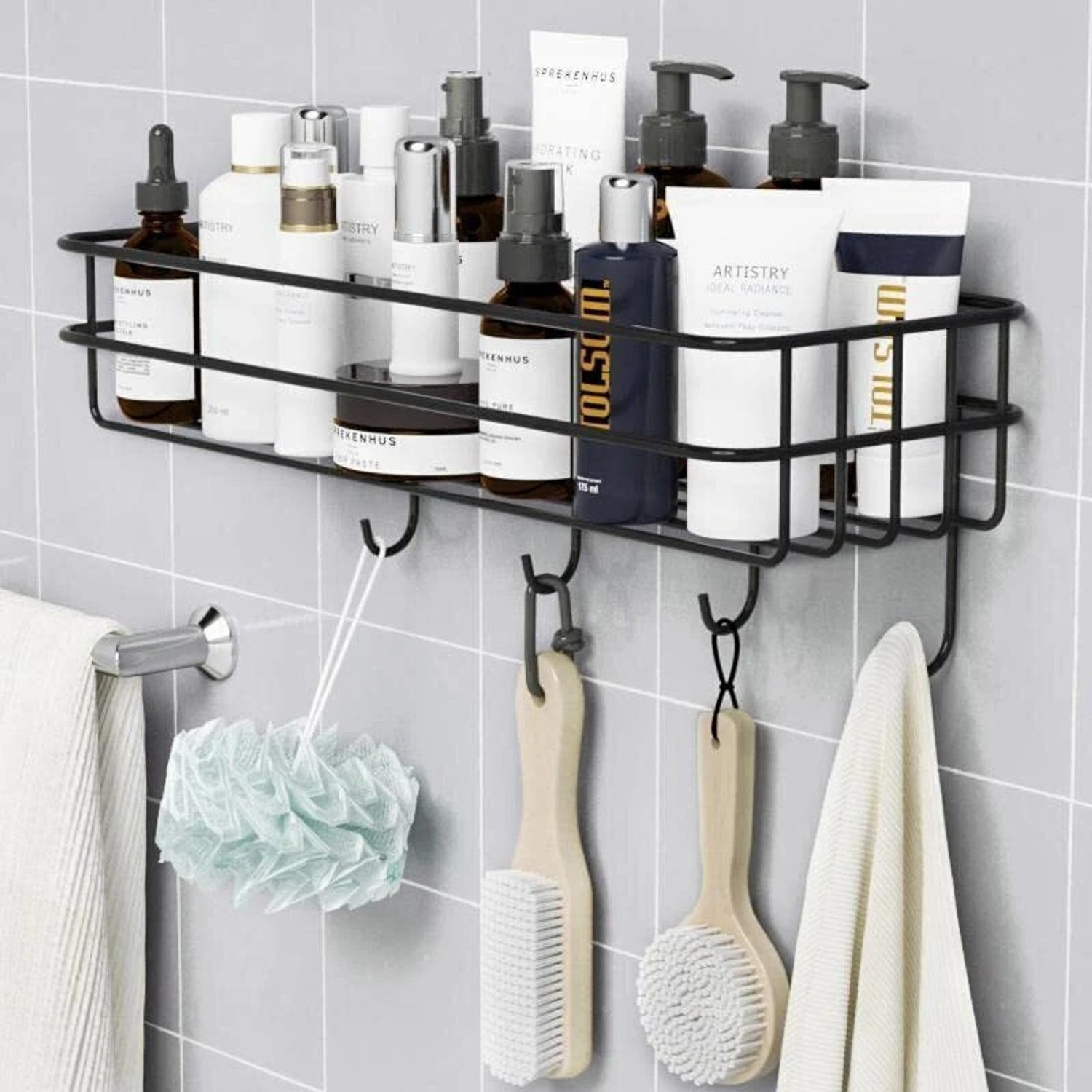 Image of KYASO 2-Tier Wall Mounted Bathroom & Kitchen Storage Rack (Adhesive Mount) Stainless Steel Wall Shelf