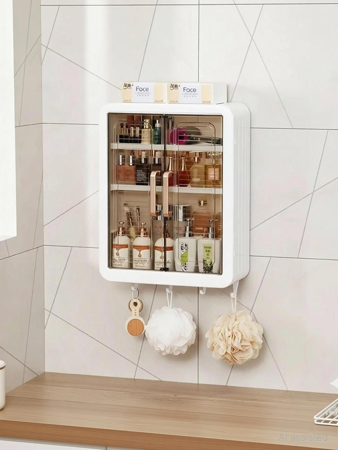 Image of ADONZ ESKIA Bathroom Storage Organizer Bathroom Cabinet Kitchen Plastic Wall Shelf (Number of Shelves - 2, Multicolor)