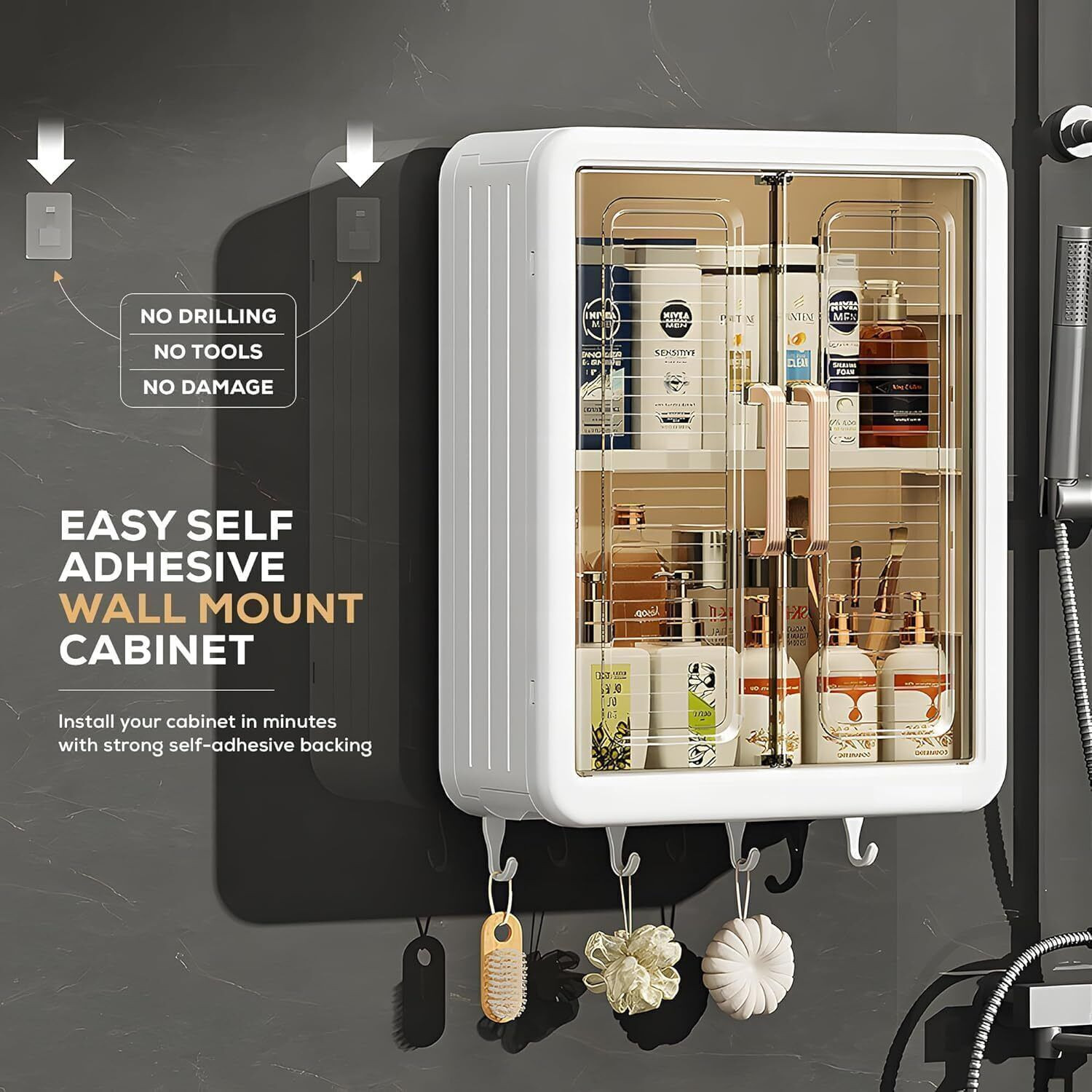 Image of ESKIA Wall Mounted Plastic Organizer for Bathroom and Kitchen Plastic Wall Shelf