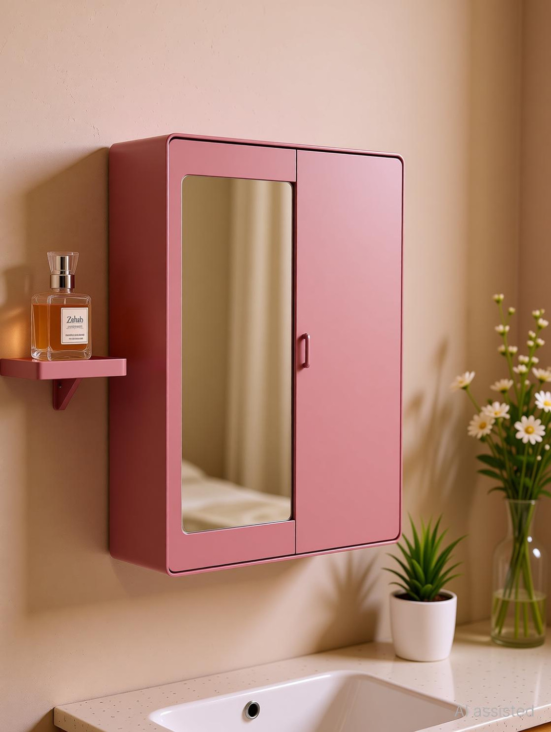 Image of Zahab bathroom cabinet with mirror Plastic Wall Shelf