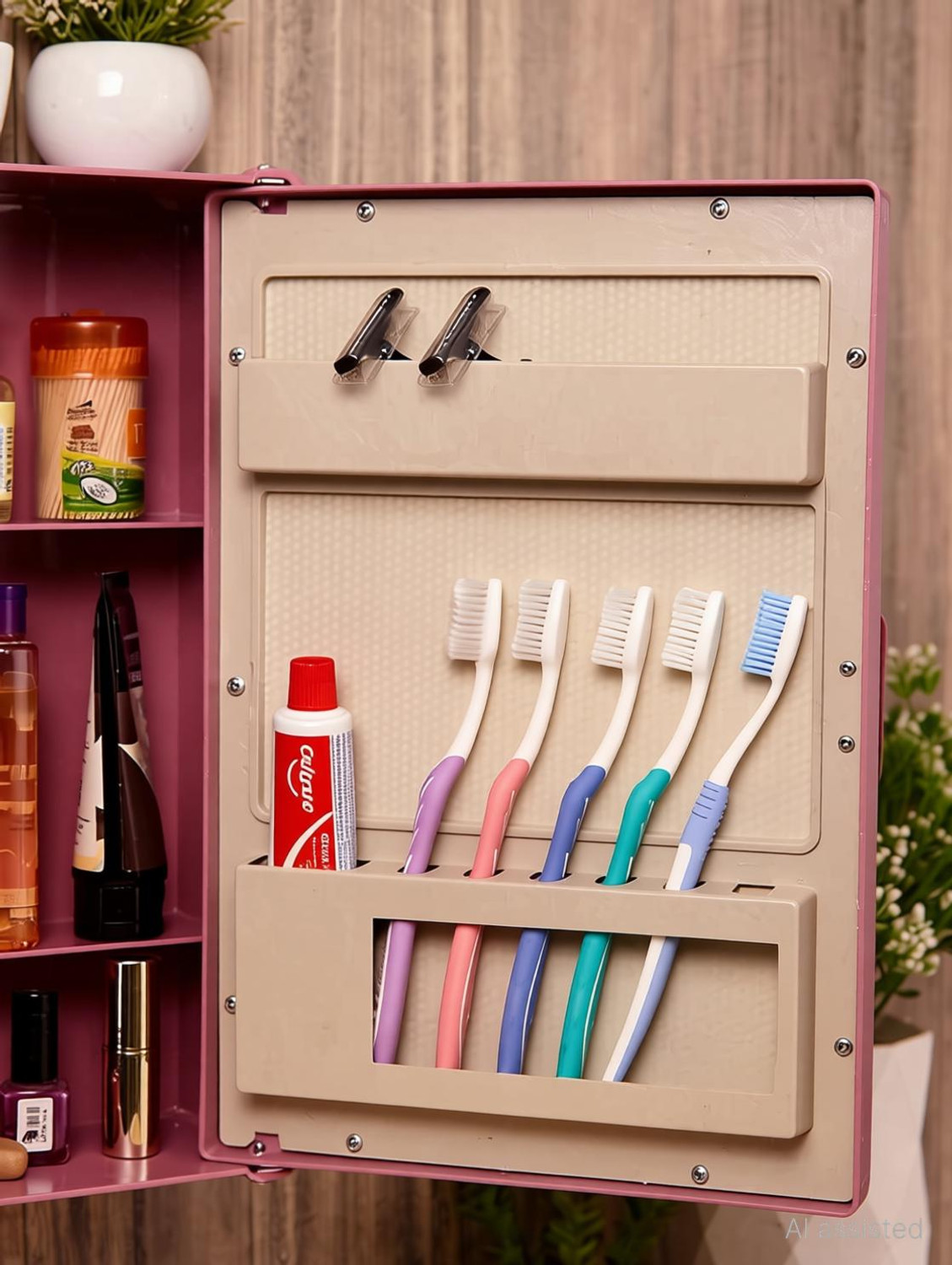 Image of Zahab bathroom cabinet with mirror Plastic Wall Shelf