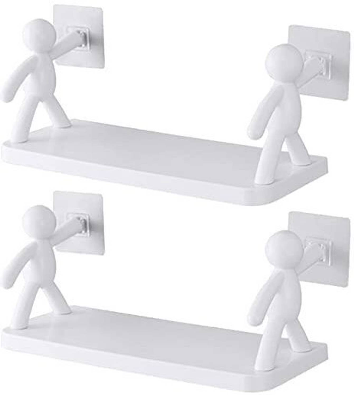 CoreValues Wall Mounted Little Human Floating Shelf Multifunction Holder for Bathroom Rack Plastic Wall Shelf