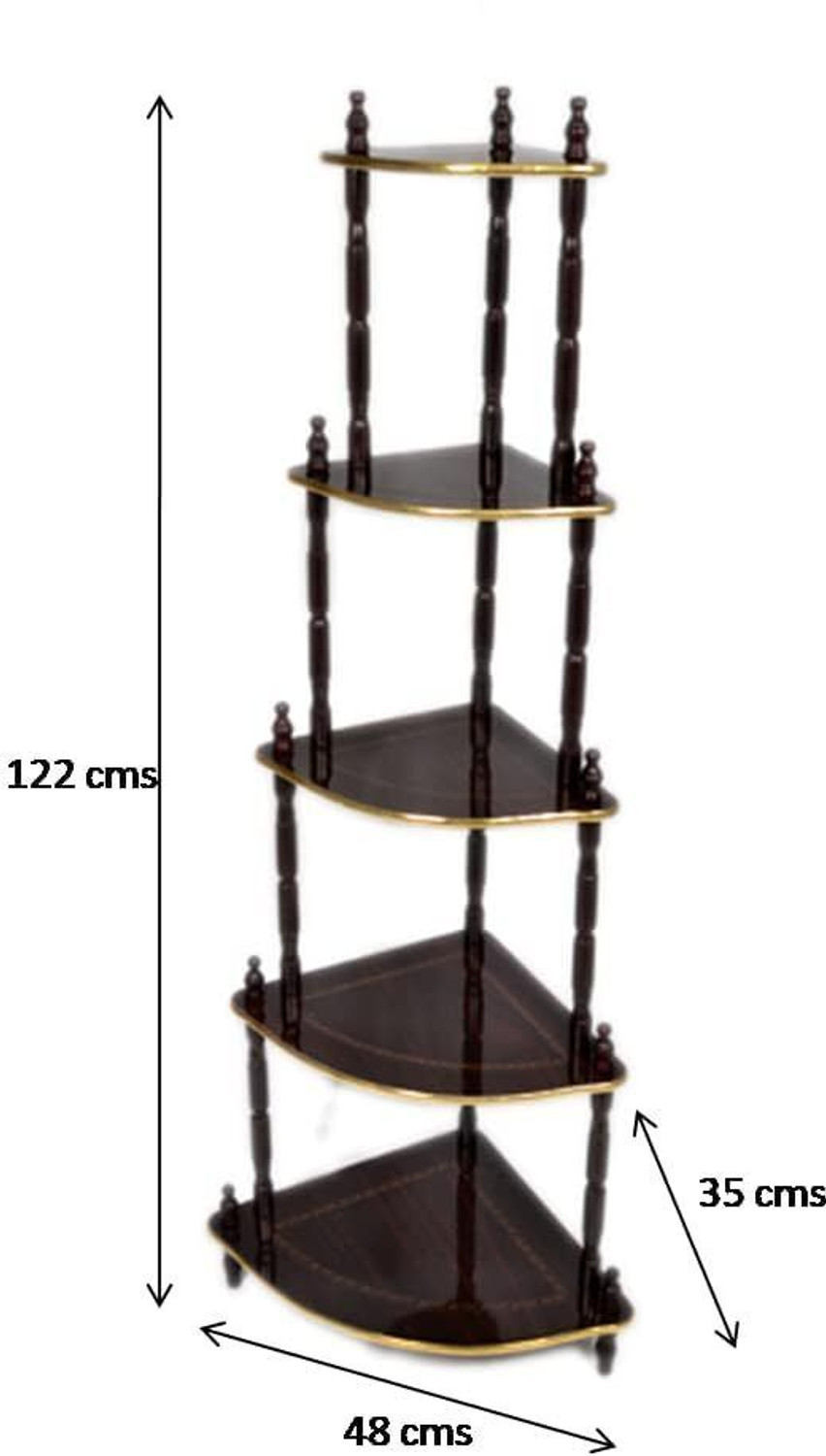 Image of APEROL DESIGN 5 Tier MDF Wooden Corner Wall Shelf for Living Room & Bedroom (Brown) Wooden Wall Shelf