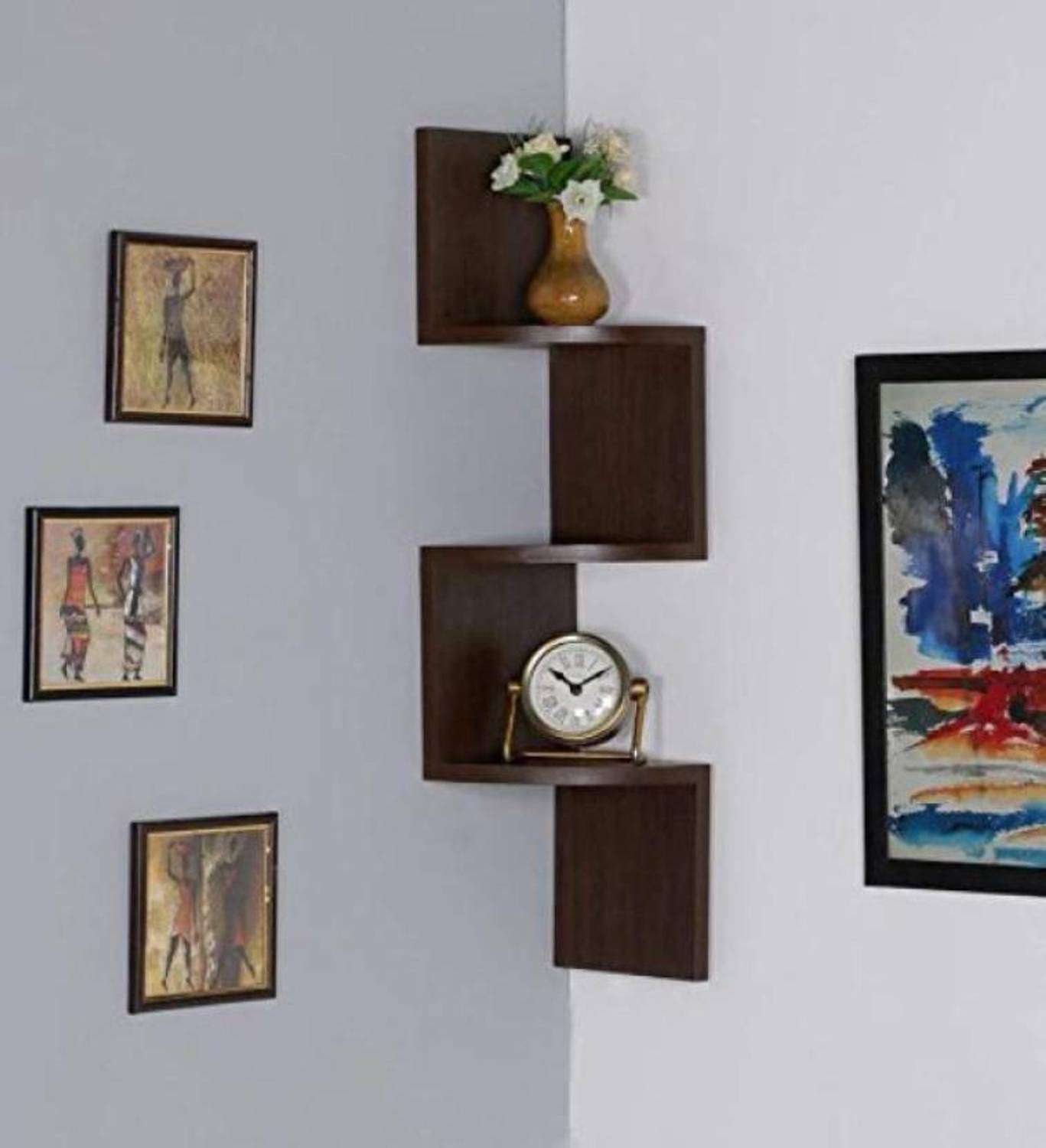 Aayat Enterprises Wooden Wall Mount Corner Zig Zag 3 Tier shelf W