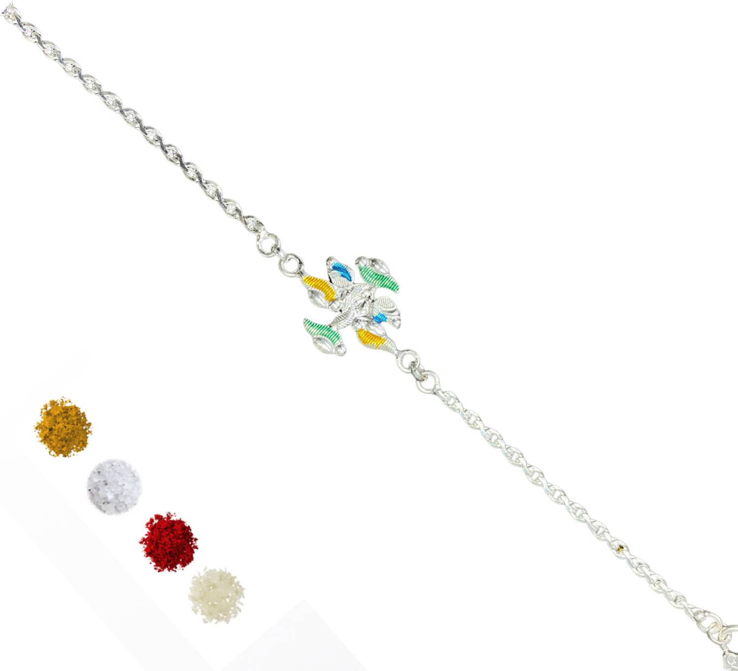 Bracelet ASI-SILVERRAKHI02 Silver Rakhi, Chawal Roli Pack Set by bandhan
