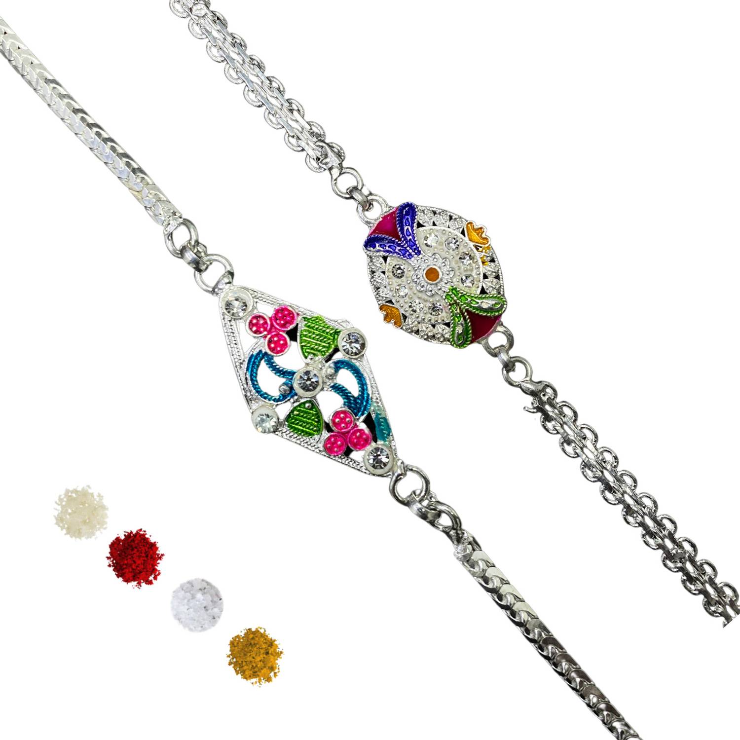 Bracelet ASI-SILVERRAKHI32 Silver Rakhi, Chawal Roli Pack Set by bandhan